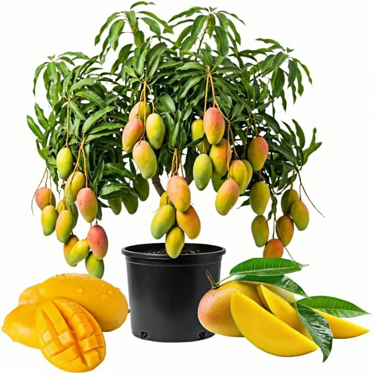 Tropical Yellow Mango Live Tree  in 3 Gal Pot, 1.3-1.6 Ft Tall, Fragrant, Sweet, Fast-Growing, Antioxidant-Rich Fruit, Full Sun Garden Live Plant for Home Improvement