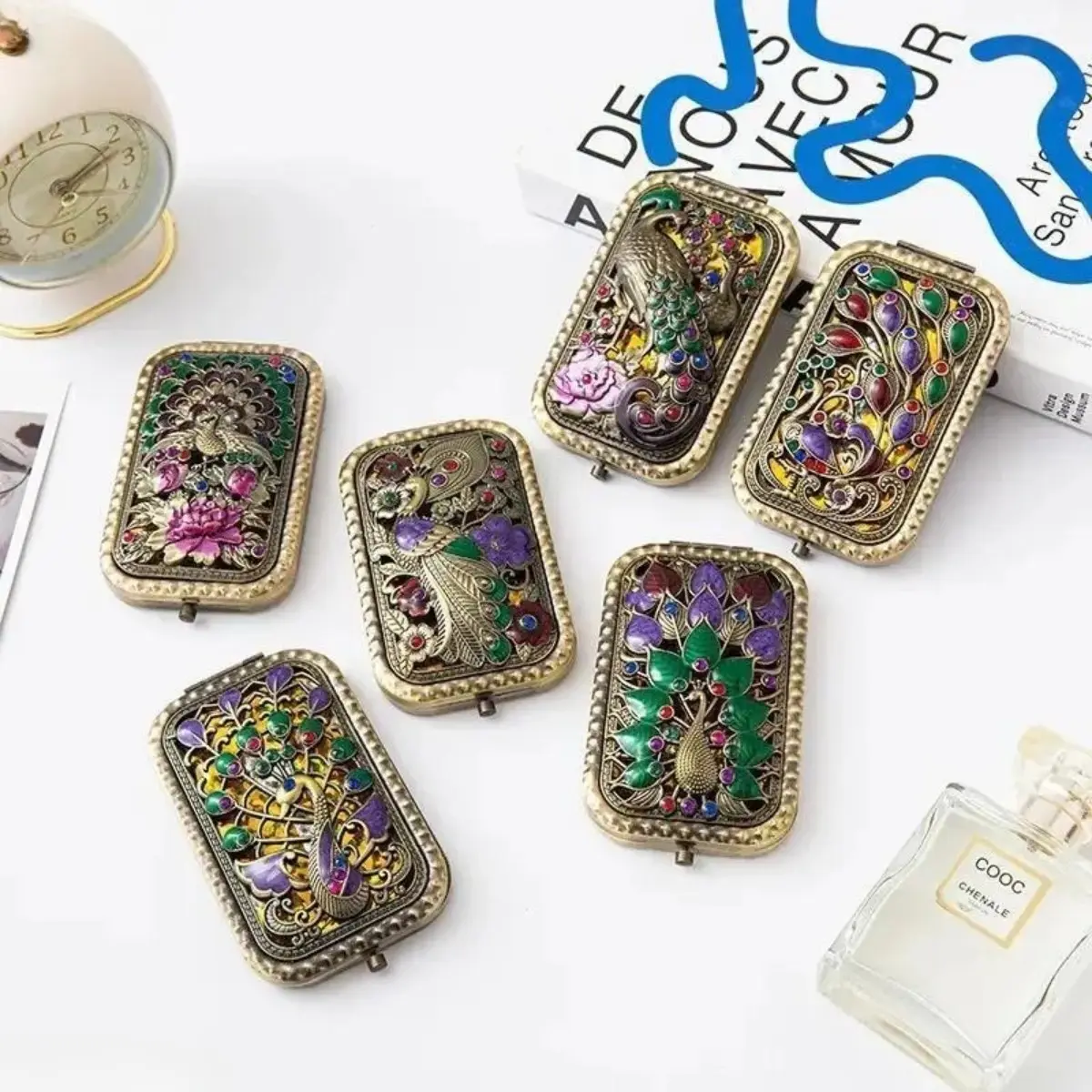 Vintage Peacock Cosmetic Mirror, Royalcore Embossed Handheld Mirror with 1X/2X Magnification, Compact for Purse, Thoughtful Gift, Handheld Mirrors tiktokshopbacktoschool