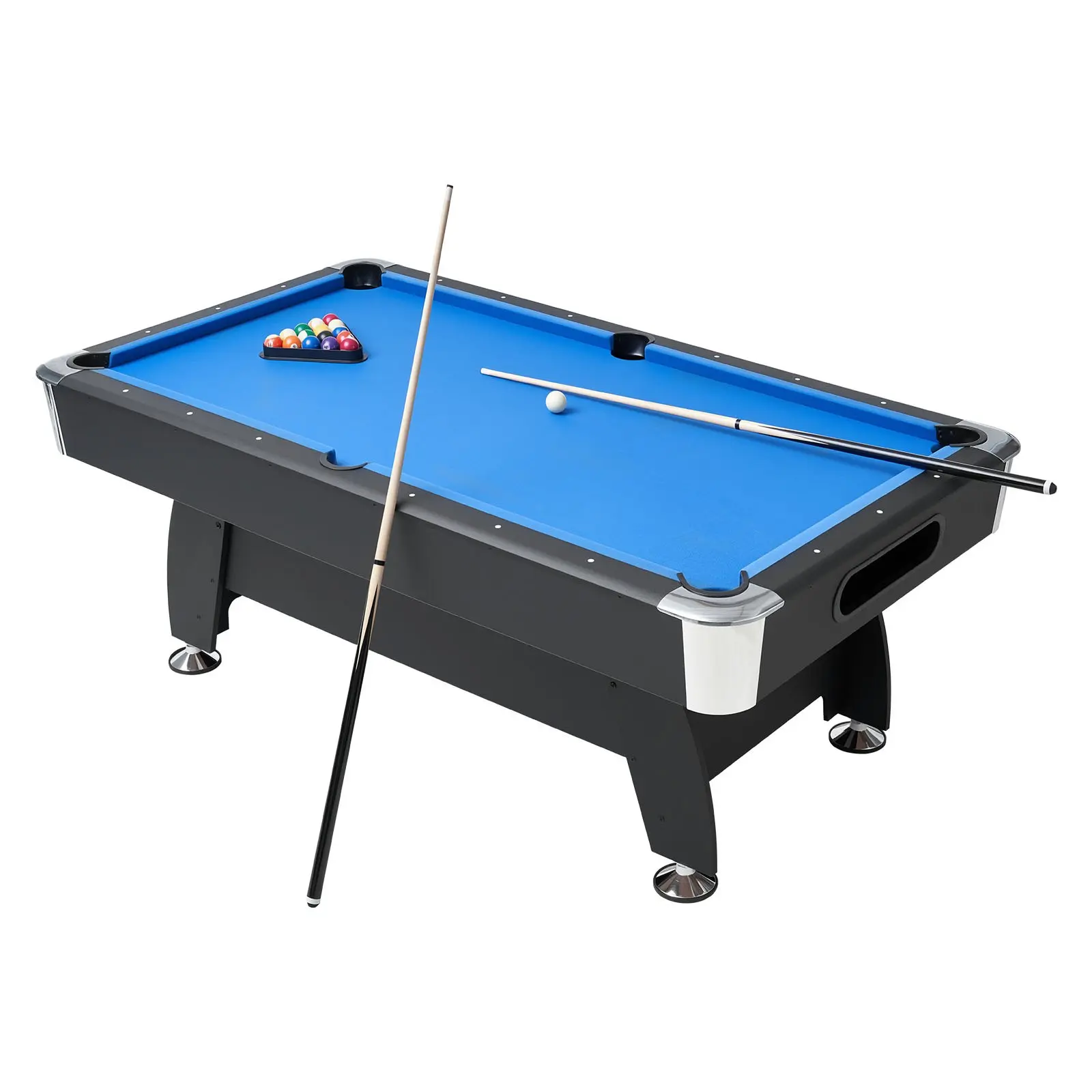 VEVOR Pool Table, 7 ft Portable Billiards Tables, Adjustable Feet Stable Game Table, Entertainment Set Includes Ball, Cue, Rack, Chalk and Brush, Black with Bule Cloth, for Family Use, Recreation Room
