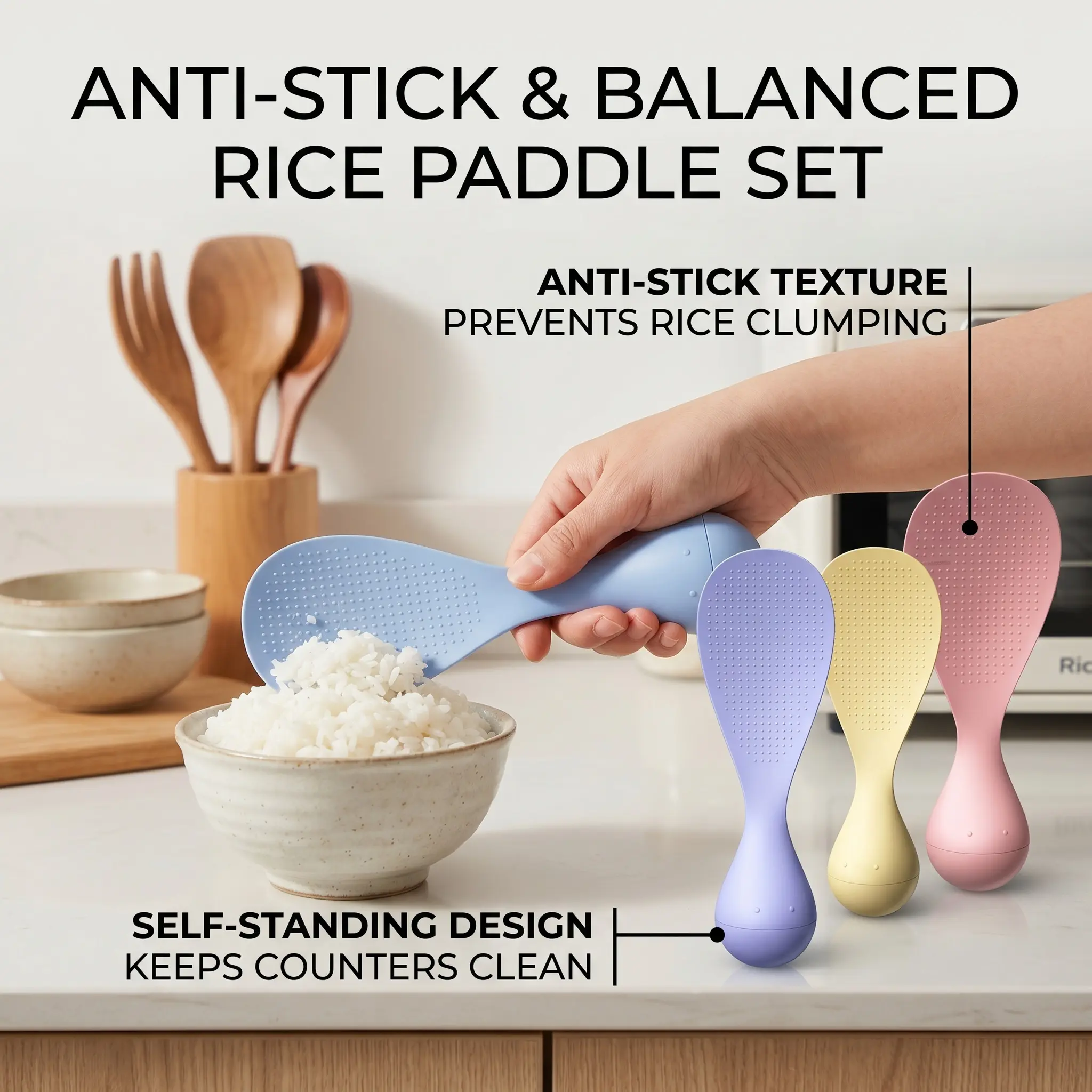 Non-Stick Heat Resistant Silicone Rice Spoon, Self-Standing Food Grade Rice Paddle, Kitchen Utensils for Cooking, Kitchen Cooking Accessories, Heat Resistant Spoons for Kitchen Use, Easy to Clean Cooking Gadgets-YY1