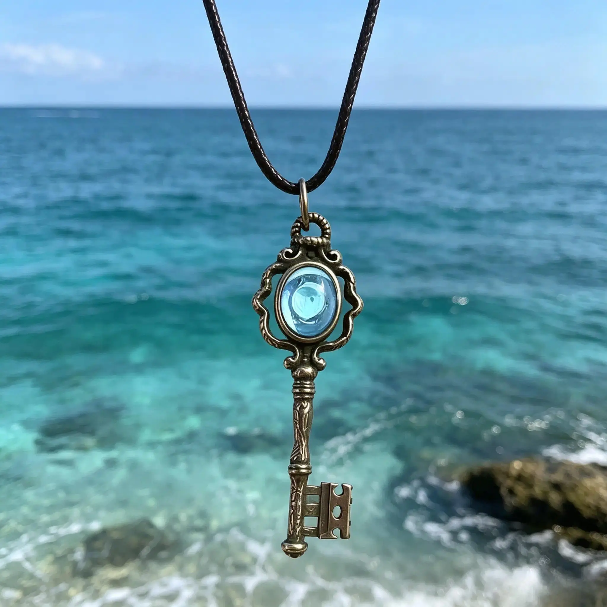 2026 Viral #SummerWins Natural Moonstone Hecate Key Pendant Necklace, Adjustable Cord Gothic Crystal Amulet, Vintage Witchcraft Spiritual Jewelry Unisex, Divine Feminine Full Moon Accessory, Dainty Daily Wear Spiritual Gift for Women Men