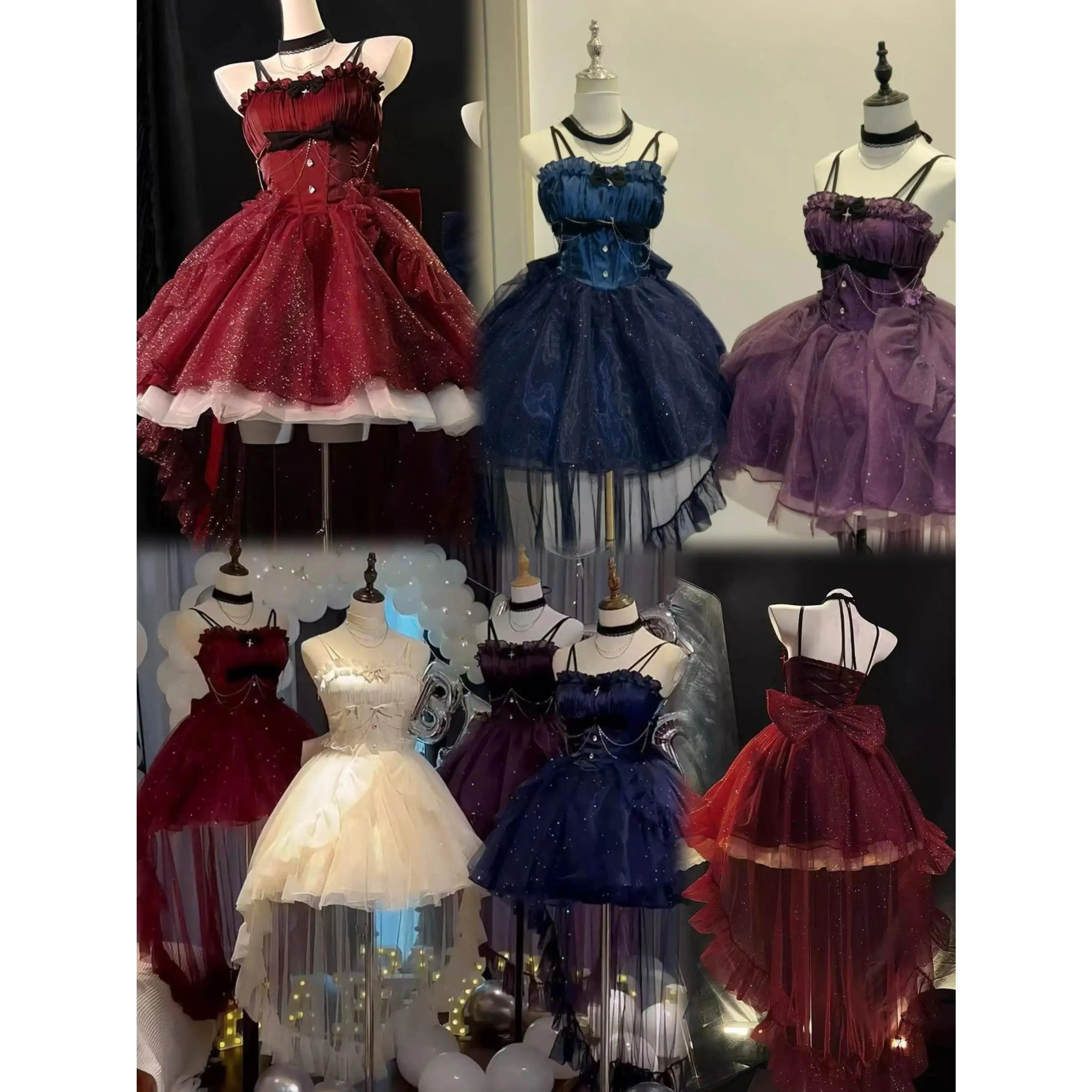 Gothic Y2k Sling Dress Women Harajuku Retro Tulle Ruffles Trim Christmas Party Outfit Grunge Aesthetic Sleeveless Elegant Wear