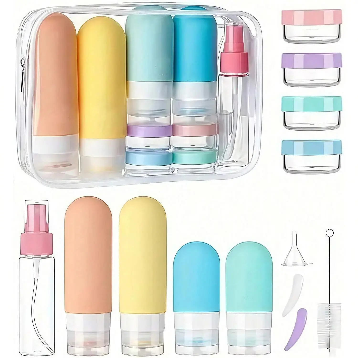 Travel Bottle Set, Leak-Proof Reusable Silicone Dispenser Bottles, Ideal for Toothpaste, Hair Gel, Lotion, Shower Gel, Portable Cosmetics Containers