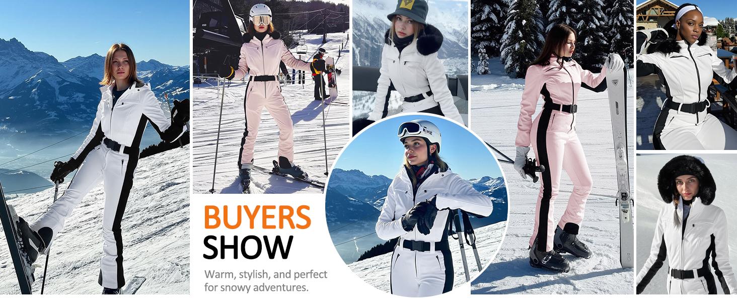 Yousify Womens Ski Suit One Piece Snowsuit Onesie Waterproof Windproof Ski Jacket Snowboard Sports Slim Jumpsuits Outerwear