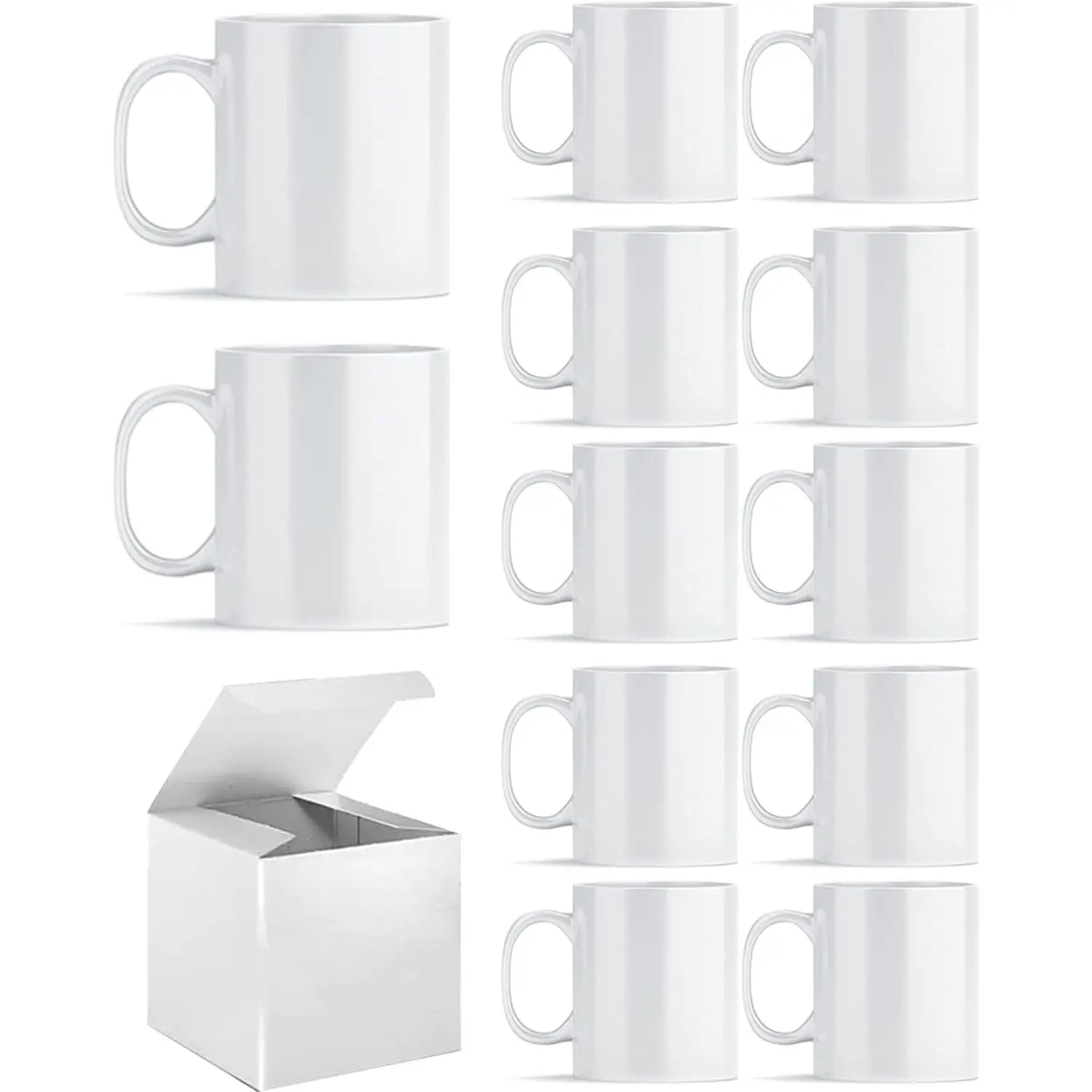 Sublimation Mugs, Sublimation White Coffee Mugs Tazas Para Sublimacion Blank 11 OZ With Box for Coffee, Soup, Tea, Milk, Latte, Hot Cocoa Set of 12
