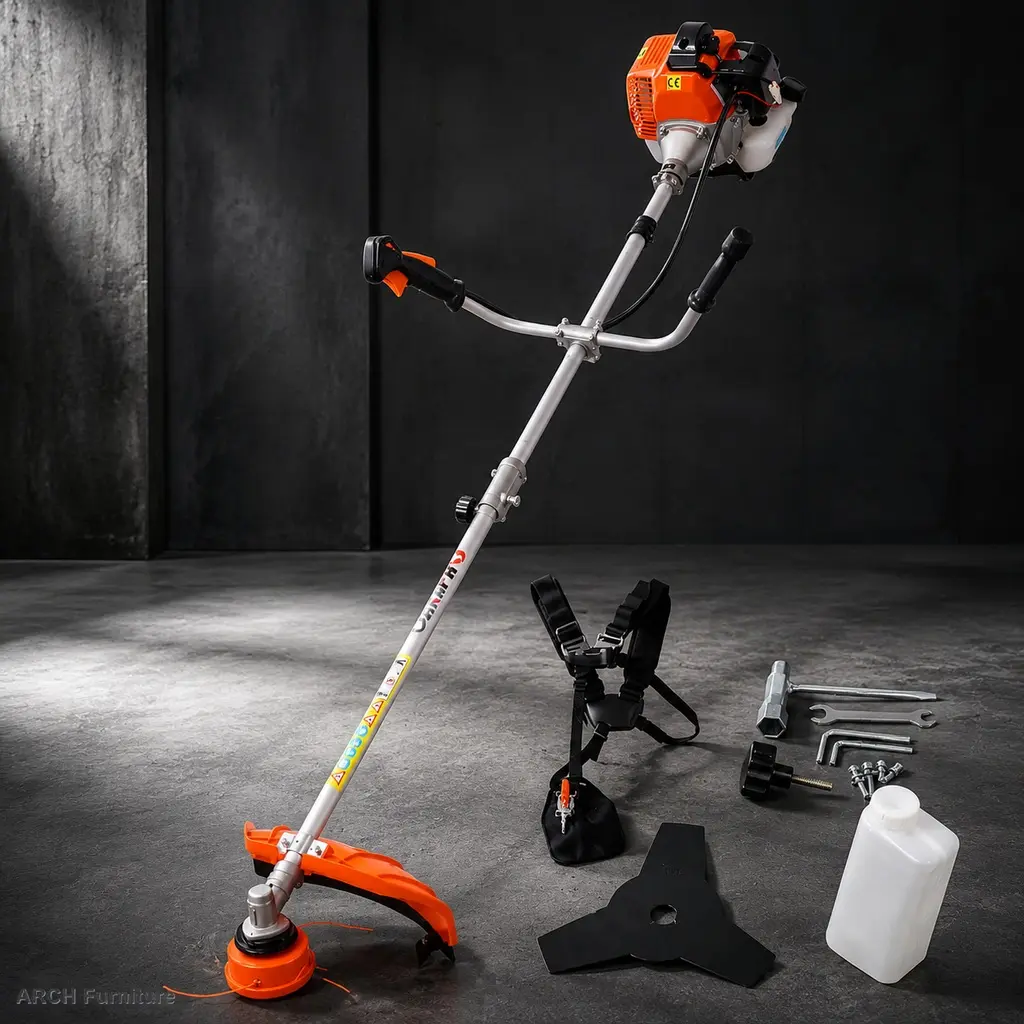 52cc 2-in-1 Gas Weed Eater & Brush Cutter, 1E44F Engine, 10-Inch Portable Design, Full Crank, Easy Pull Start, Rubber Grip, Shoulder Straps, Lawn Cutting Accessories & Tool Box