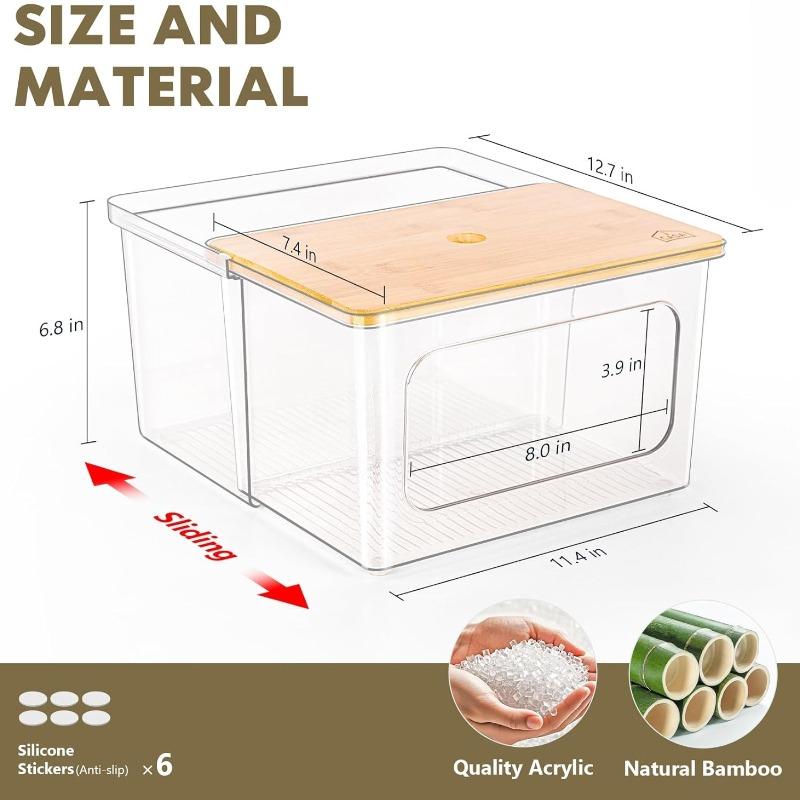 Trash Bag Dispenser Holder - 2 in 1 Clear Acrylic Plastic Garbage Bags Container With Bamboo Lid Storage Box for Kitchen Pantry Laundry Room Organization, Large Trash Bag Organizer Under Sink Organizing Stainless Steel Bins