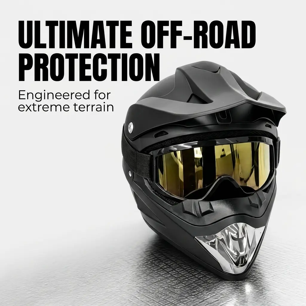 Matte Black Dirt Bike Helmet Kit for Adults, Full Face DOT Certified Motocross Protective Gear with Mirrored Goggles & Anti-Slip Gloves for ATV & UTV, Dirtbike Helmet