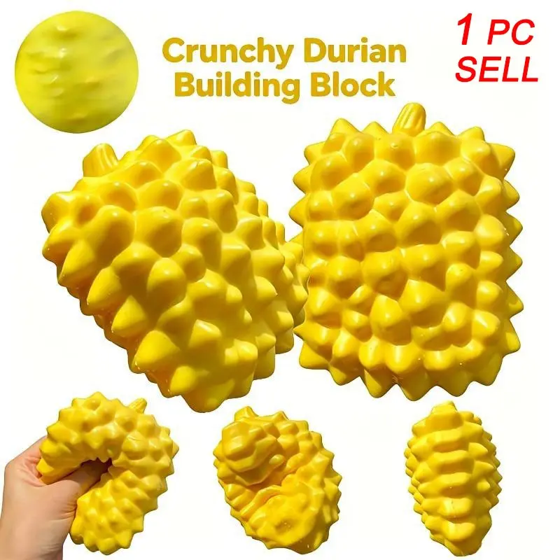 Crunchy Durian Building Block Handmade Squeeze Ball, Squishy Fruits Stress Ball with Popping Sound, Squishy Decompression Fidget Toy, Sensory Stress Reliever Vent Toy