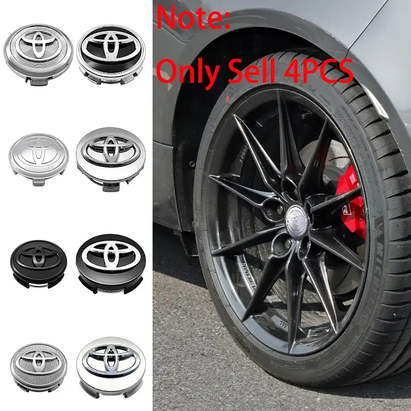 Toyota 4Pcs 57mm 62mm Car Wheel Center Hub Caps Rim HubCap Cover Emblem Badge Accessories Vehicle Exterior Decoration For Toyota Corolla Yaris Camry C-HR Rav4 Prius Prado Auris Highlander Verso Wheel Covers