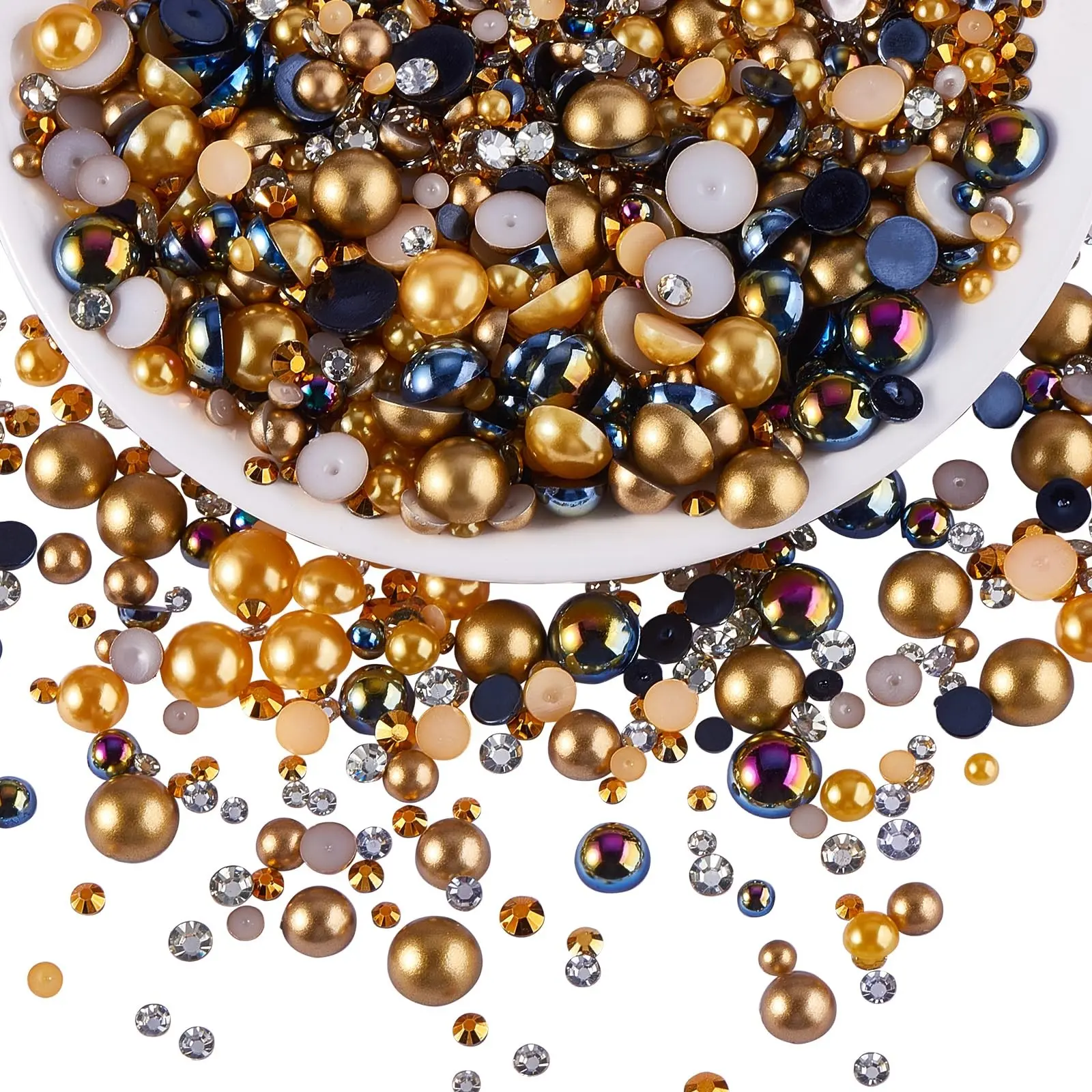 3000pcs Flat Back Nail Art Pearls and Rhinestones, Bling Rhinestone Decoration, Ab Color Resin Beads, DIY Jewelry Decor, Nail Art Supplies, Bottle, Cup, Clothes, Shoes, Resin Nail Gems