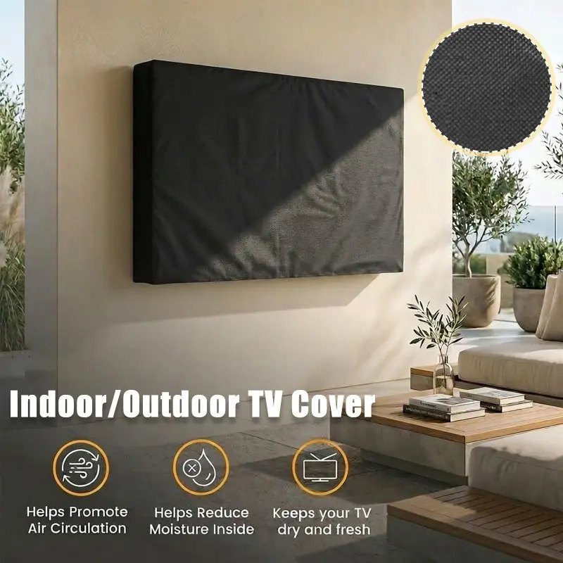 1pc Outdoor TV Cover, Weatherproof Garden TV Dust Cover with Remote Pocket, Reusable TV Protection Case, Polyester Cover for Indoor/outdoor Use