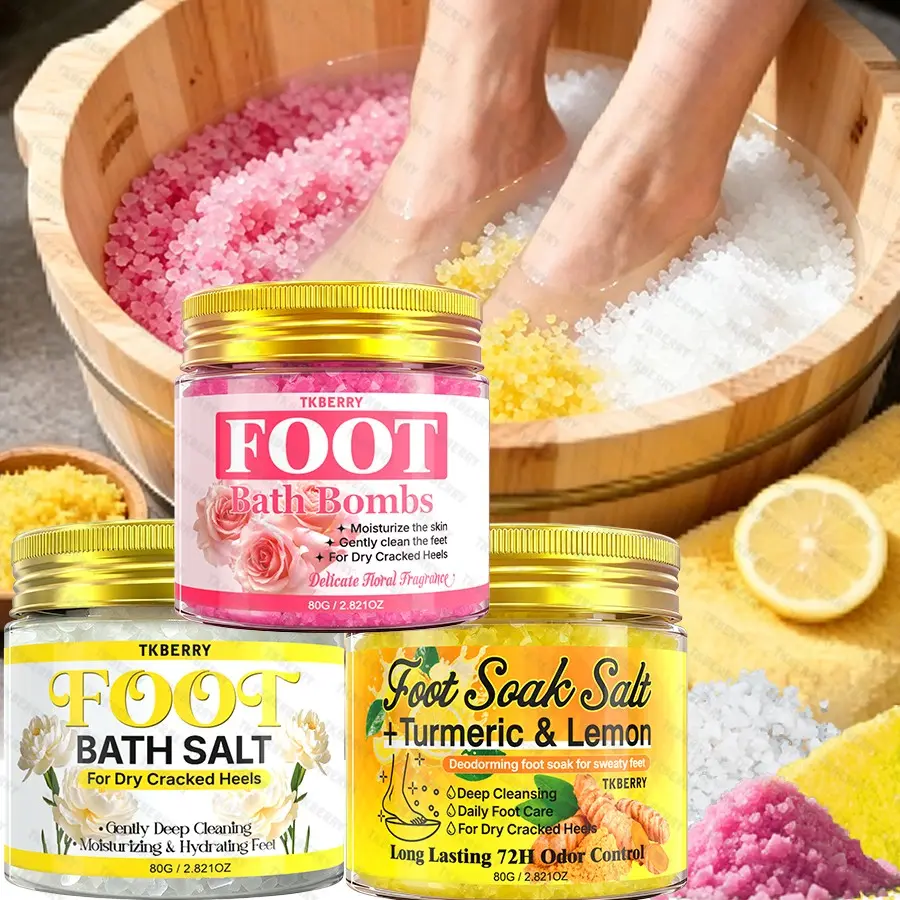 3pcs Aromatic Foot Bath Salts for Foot Spa, with Rose, Jasmine, Turmeric Lemon Foot Soak Salts, Moisture Pedicure, Daily Foot Care, Moisturizing, Cleansing, Deodorizing, Soften Dry Feet, Ideal Gift for Foot Care Lovers, Exquisite packaging