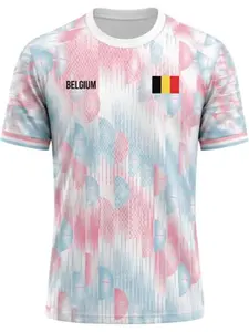 Belgium Flag Print Soccer T-Shirt, Summer Unisex Casual Loose-Fit Top, Belgium Match Support Tee, Long Sleeve Round Neck Design