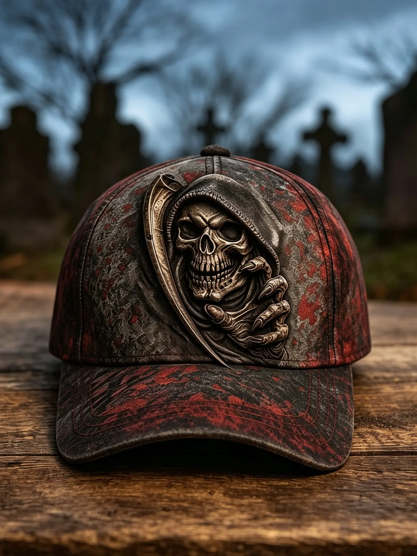 Horror Grim Reaper Skull Baseball Hat, 3D Embossed Design, Adjustable Vintage Style, Unisex, Halloween, Cycling, Motorcycle, Casual Wear, Baseball Cap Adjustable