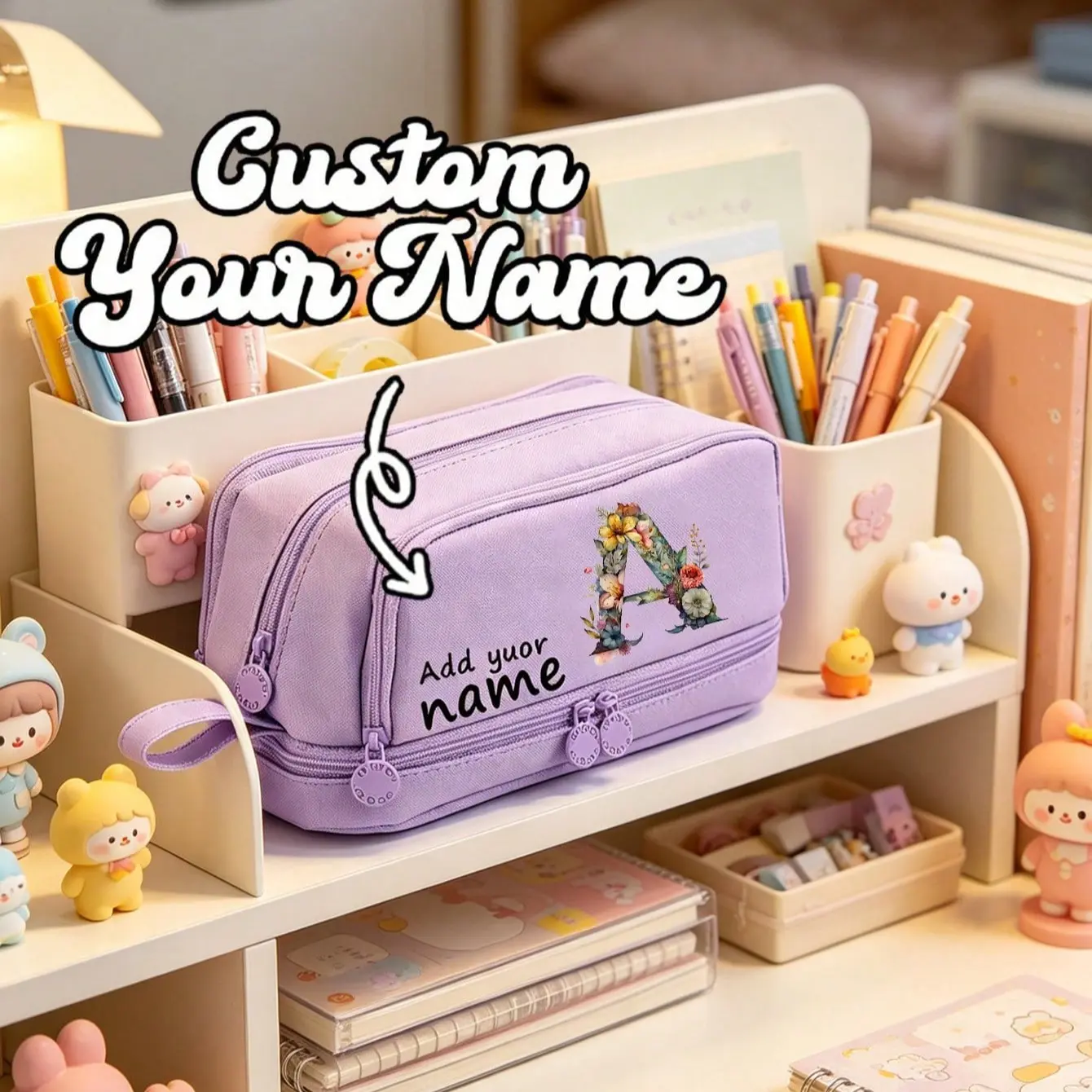 Large Capacity Personalized Pencil Case, Customizable Name Pencil Bag, Suitable For Markers And Portable Stationery Storage, Ideal For Back To School, Office Use And Travel, Birthday Gift, Ideal Gift For Him/Her, Aesthetic