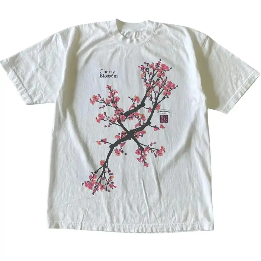 Sakura Cherry Blossom Tree Graphic T Shirt Unisex 100% Cotton Vintage Japanese Floral Streetwear Tee
