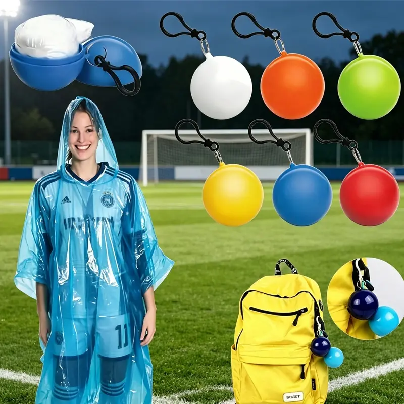 Adults' Hooded Neck Disposable Rain Poncho, 2-Pack Portable Emergency Sports Raincoat - Small, Lightweight, 90cm, Ball Pack with Hanging Clips