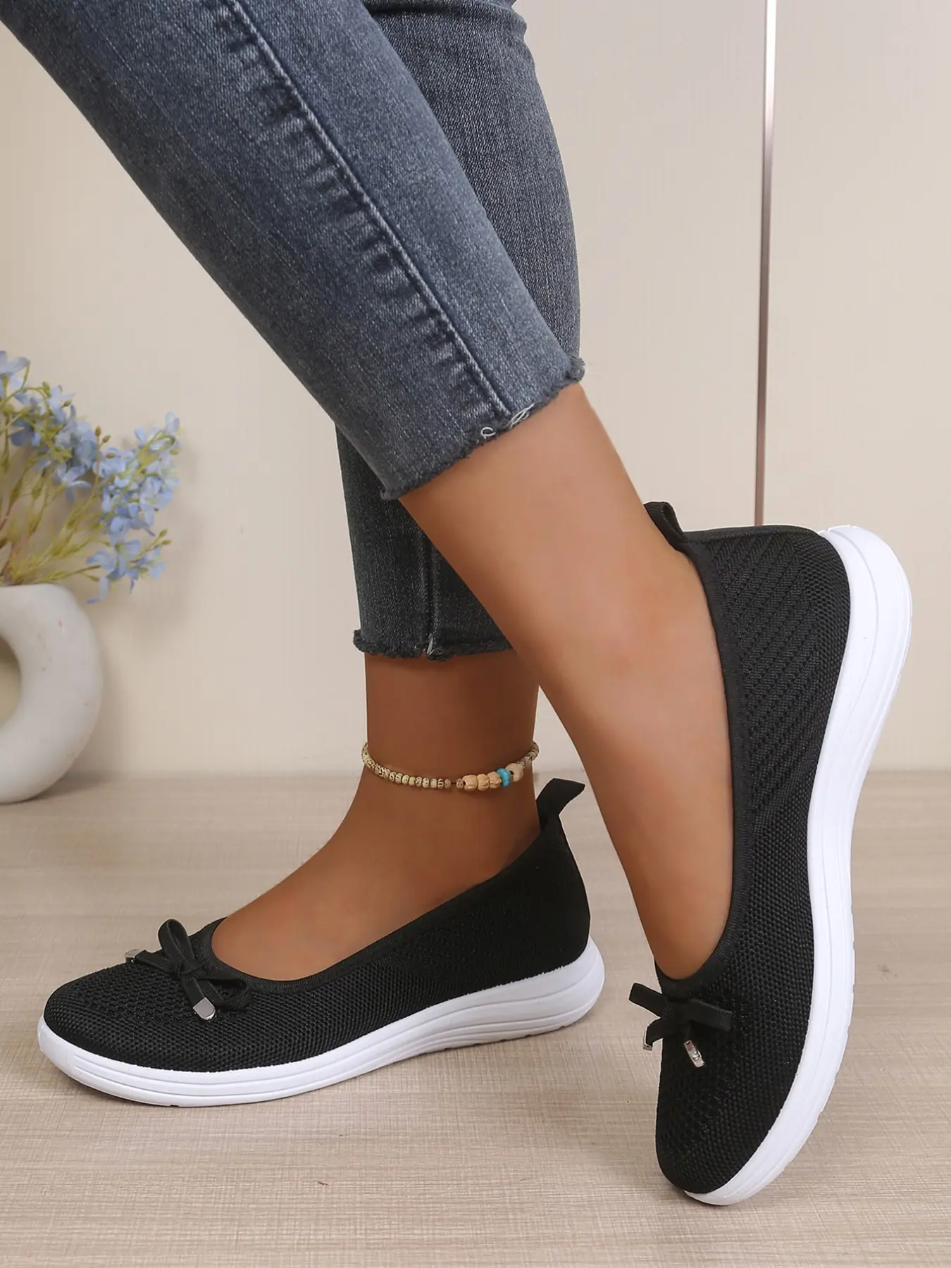 2026 New Low Heel Casual Shoes for Women, Casual Lifestyle Footwear, Breathable Knit Slip-On Soft Sole, Textile Upper, PVC Sole, All Seasons Comfort