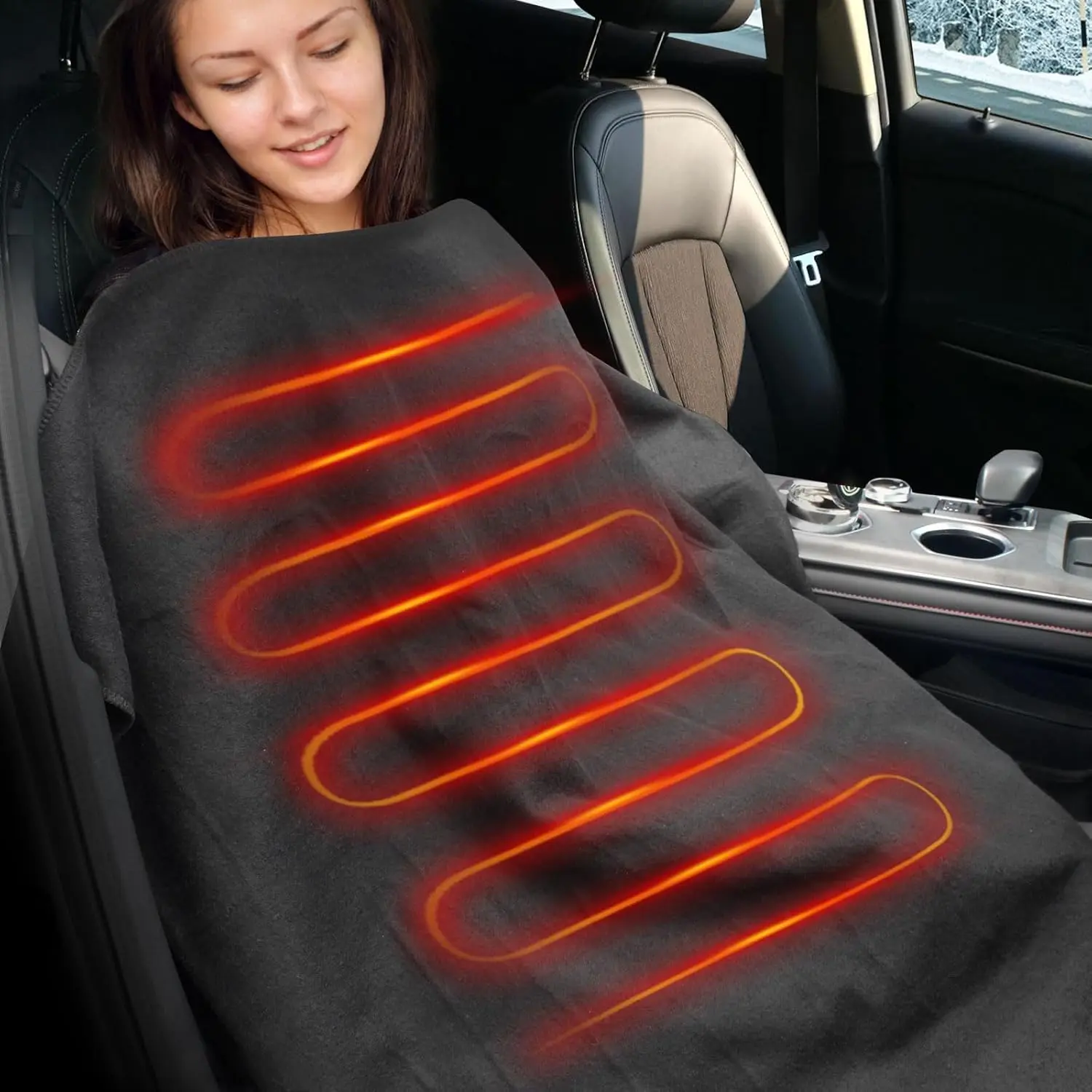 12 Volt Fast Heating Electric Heated Travel Blanket Warm for Cars, Office, Camping