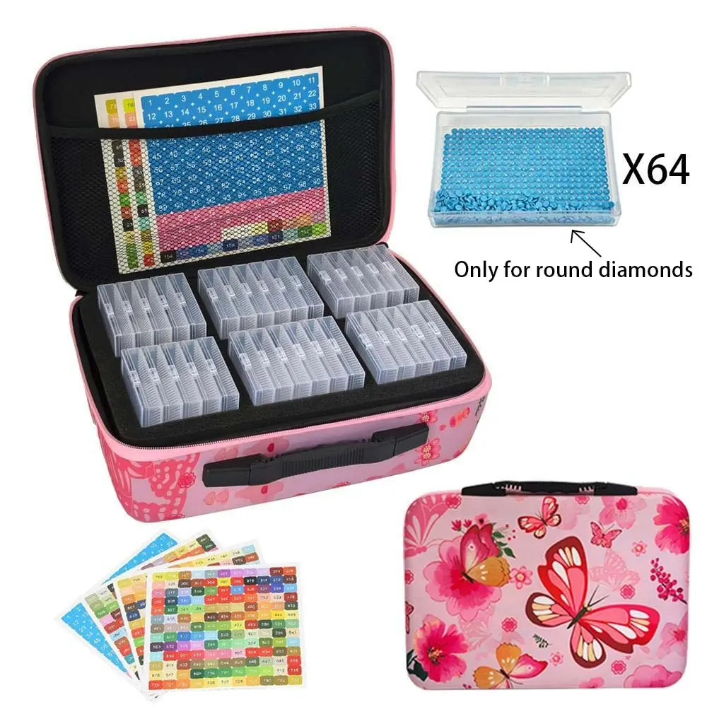 64-Slot Diamond Art Storage Box, Bead Organizer with Labels, 5D Embroidery Accessories Container for DIY, Crafts, Rhinestones, Seeds, DIY Craft Supplies