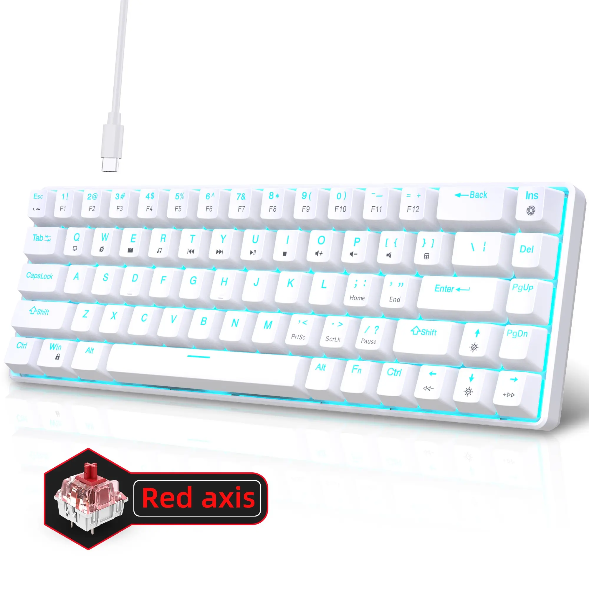 60% Gaming Mechanical Keyboard, Compact 68 Key Design, Wired Keyboard with Blue Axis, Ambidextrous, Suitable for Windows Laptop & PC, Pc Accessories Gaming