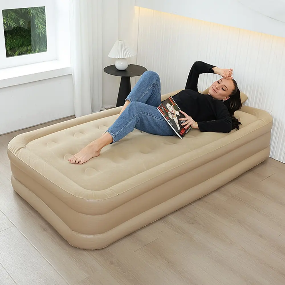 Single Person Inflatable Mattress with Rechargeable Pump, Quick Inflate/deflate, PVC Material, Foldable, Portable Airbed, Ideal for Indoor and Outdoor Use