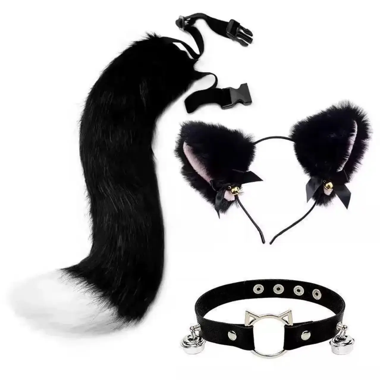 Fox Ears And Tail Costume Set, Faux Fur Cat Ear Headband With Bell Collar, Animal Cosplay Accessory Kit, Plush Wolf Ears Tail Set For Halloween Party, Anime Cosplay, Carnival Dress Up, Cute Furry Outfit Prop Gift For Women Girls