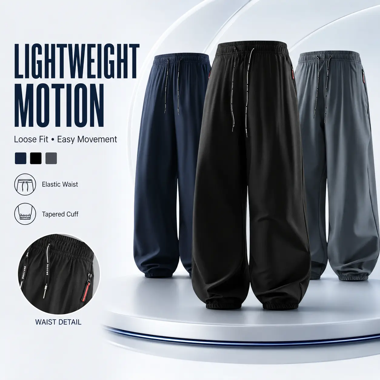 Men Quick Dry Jogger Pants Elastic Drawstring Waist Lightweight Sweatpants Zipper Pocket Loose Athletic Track Pants For Sports Daily Wear