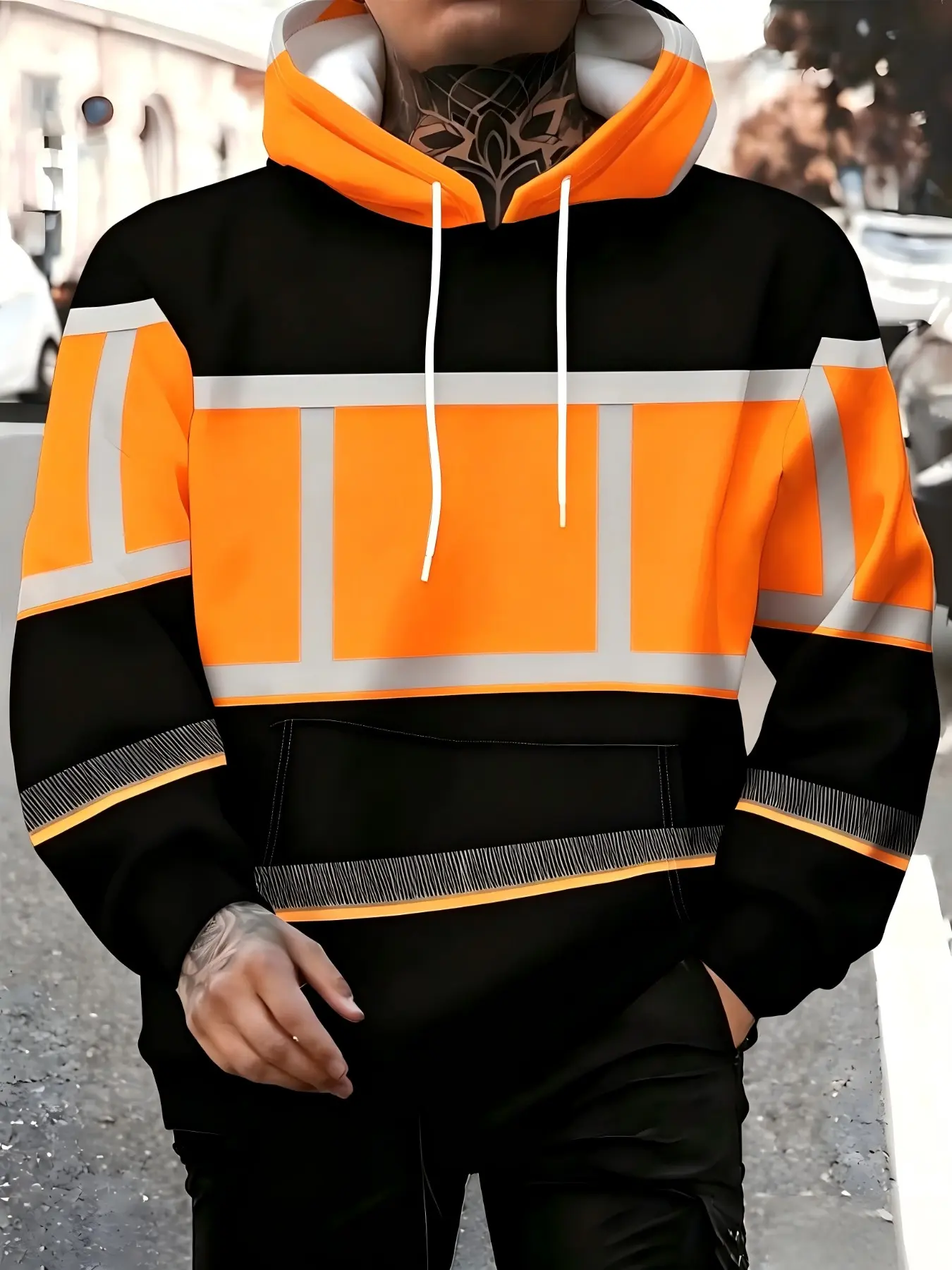 Men's Colorblock Reflective Stripe Loose Hoodie, Trendy Patchwork Casual Hooded Sweatshirt, Multiple Colors Available, Fall & Winter Fashion
