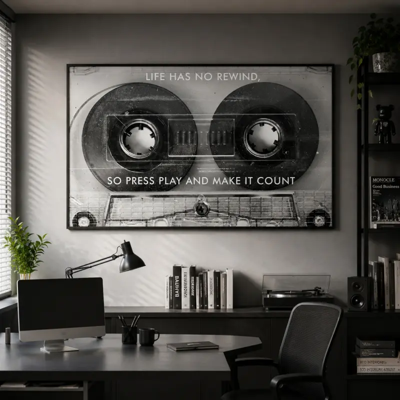 Life Has No Rewind Cassette Wall Art, Motivational Quote Poster Print, Success & Entrepreneur Mindset Decor, Office Decor, Home Office Wall Art, Inspirational Wall Decor