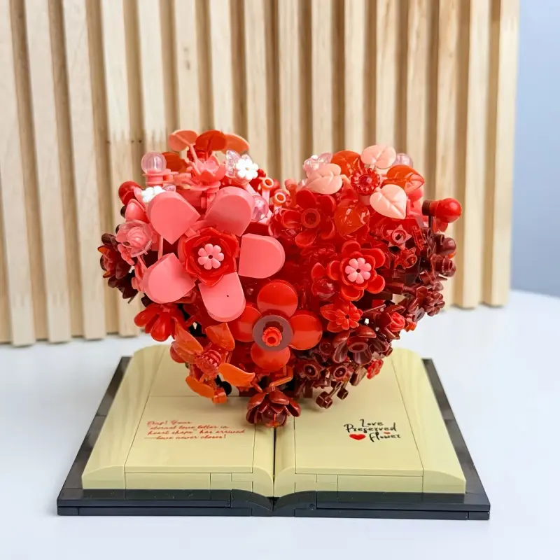 Romantic Love Flower Sculpture Building Blocks Creative Building Block Home Decor Heart-Shaped Assembling Valentines Day Gift for Girls And Girlfriends U