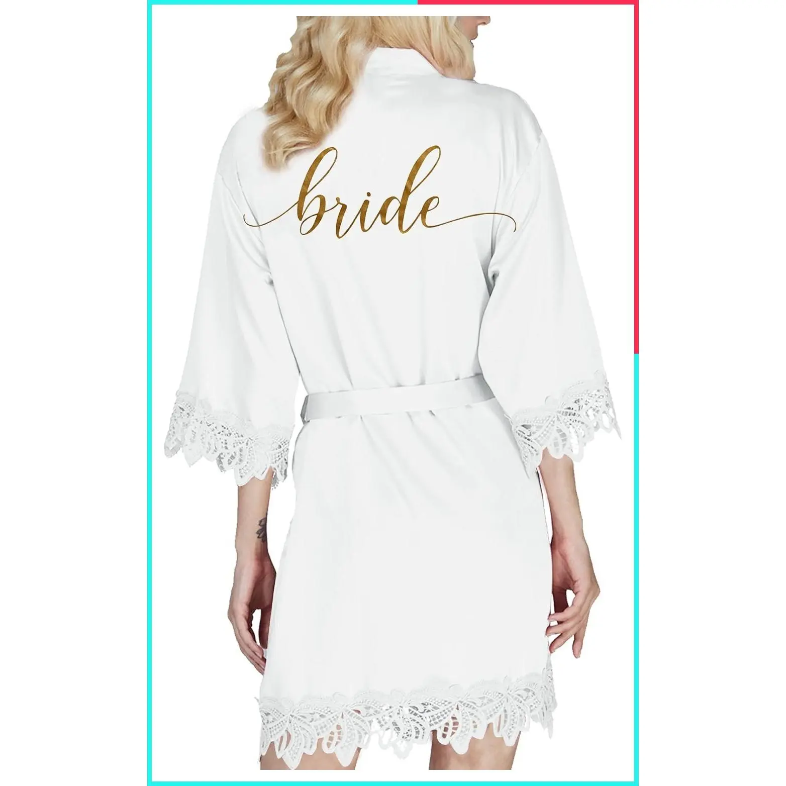 Women's Bridal Robe, Satin Silk Lace Kimono Dressing Gown for Bride and Bridesmaids, Wedding Party Morning Robe