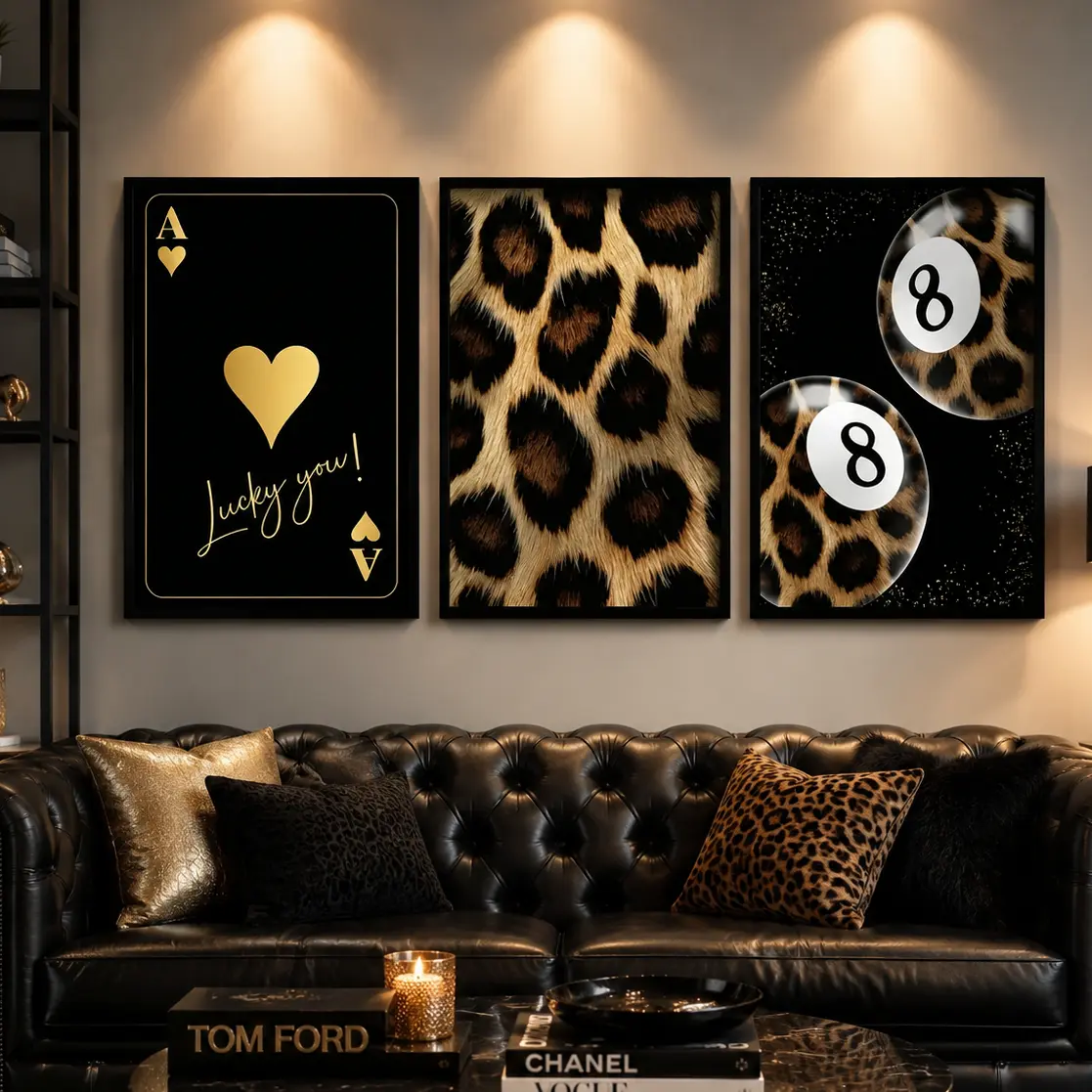 Black Gold Leopard Ace Card Canvas Poster, Trendy Cheetah Animal Wall Art Print, Luxury Pool Room Decor for Bedroom Living Room Game Room, Boyfriend Gift Holiday Gift