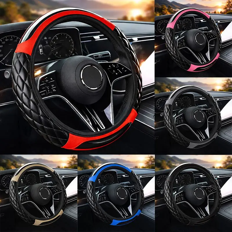 1pc Luxury Carbon Fiber Steering Wheel Cover - Racing-Grade Crystal Grain - Anti-Slip Nano Coating - Fit for 14.5-15 Inch Cars - Multi-Color Interior Accessory (for Use with 18pcs Types of Car Models)