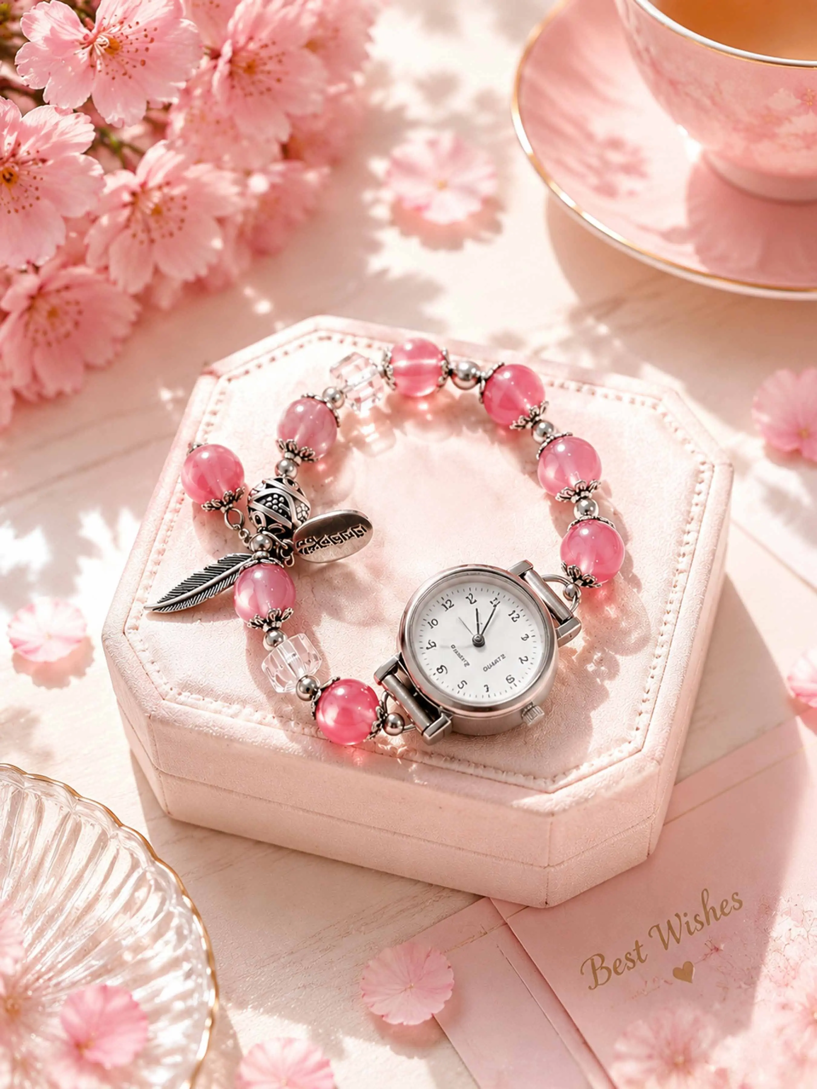 Women's pink pearl dragonfly pendant quartz watch, alloy case, hands, precise quartz movement, fashionable jewelry watch, wedding celebration, gift, company, annual meeting, employee gift, daily and formal occasion watch