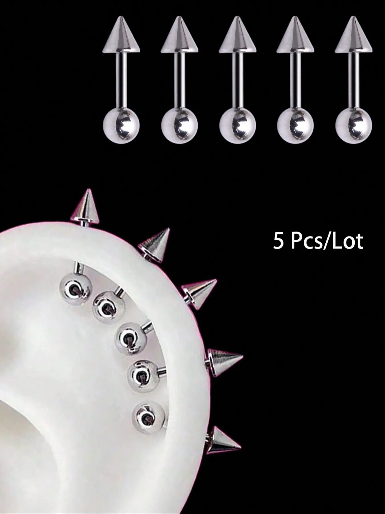 5 Pcs/Lot Punk style Stainless steel Spike Earring Helix piercing Tragus Forward Helix Evil Ear Piercing Studs Earrings