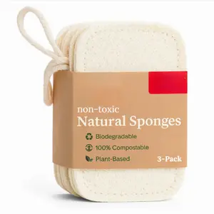 Truly Free Natural Cleaning Sponges |   100% Organic Luffa Dish Scrubber |   Plant-Based, Compostable, Cruelty Free, Kitchen Dishwasher Sponge |   Non Scratch Scouring Pad, 4.4 x 2.8, Pack of 3 Cleaner