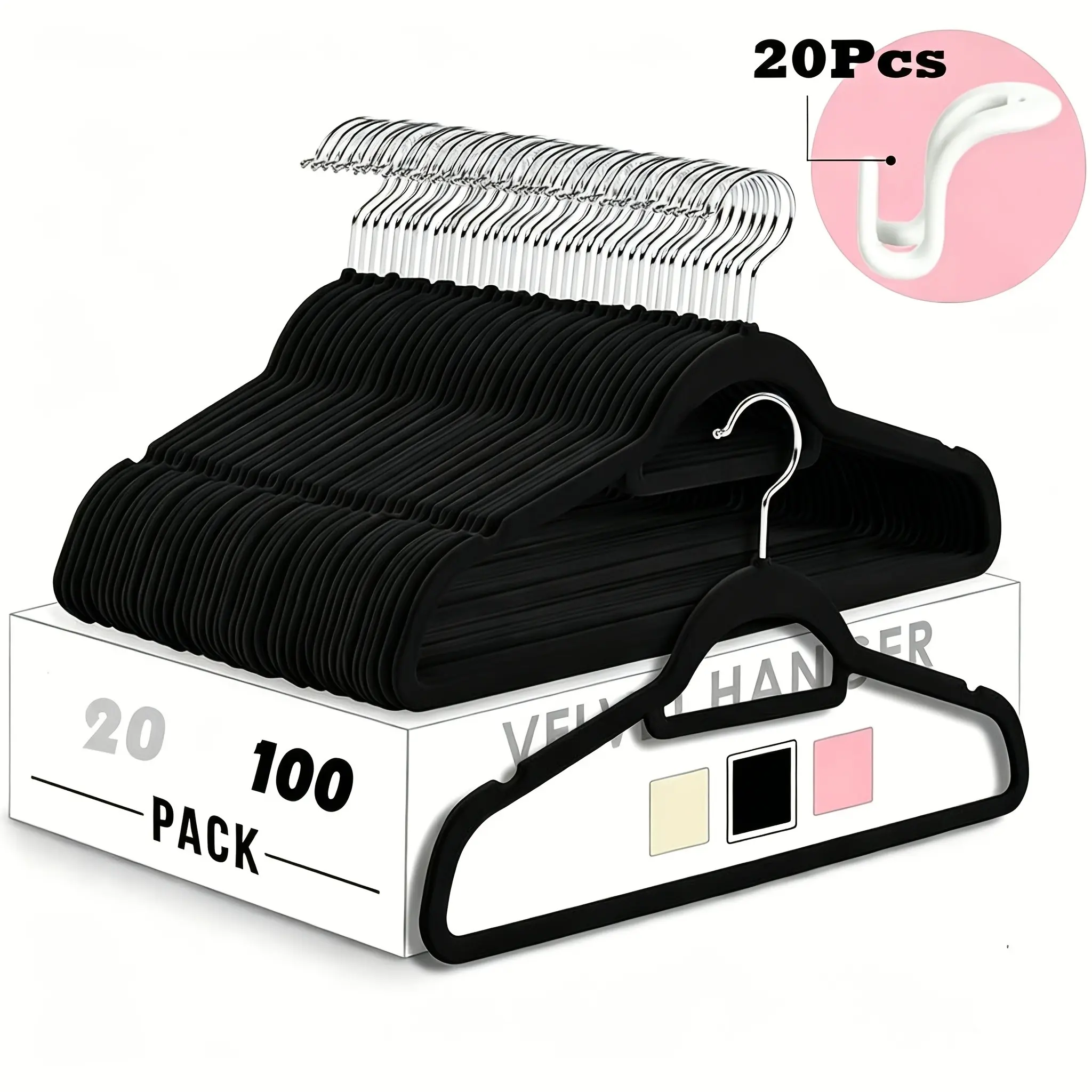 120/58/14 Hangers Combo Set, Velvet Anti-Slip Plastic Clothes Hangers with Rod, 360° Rotating Hooks, Space Saving, Durable, Indoor & Outdoor Use