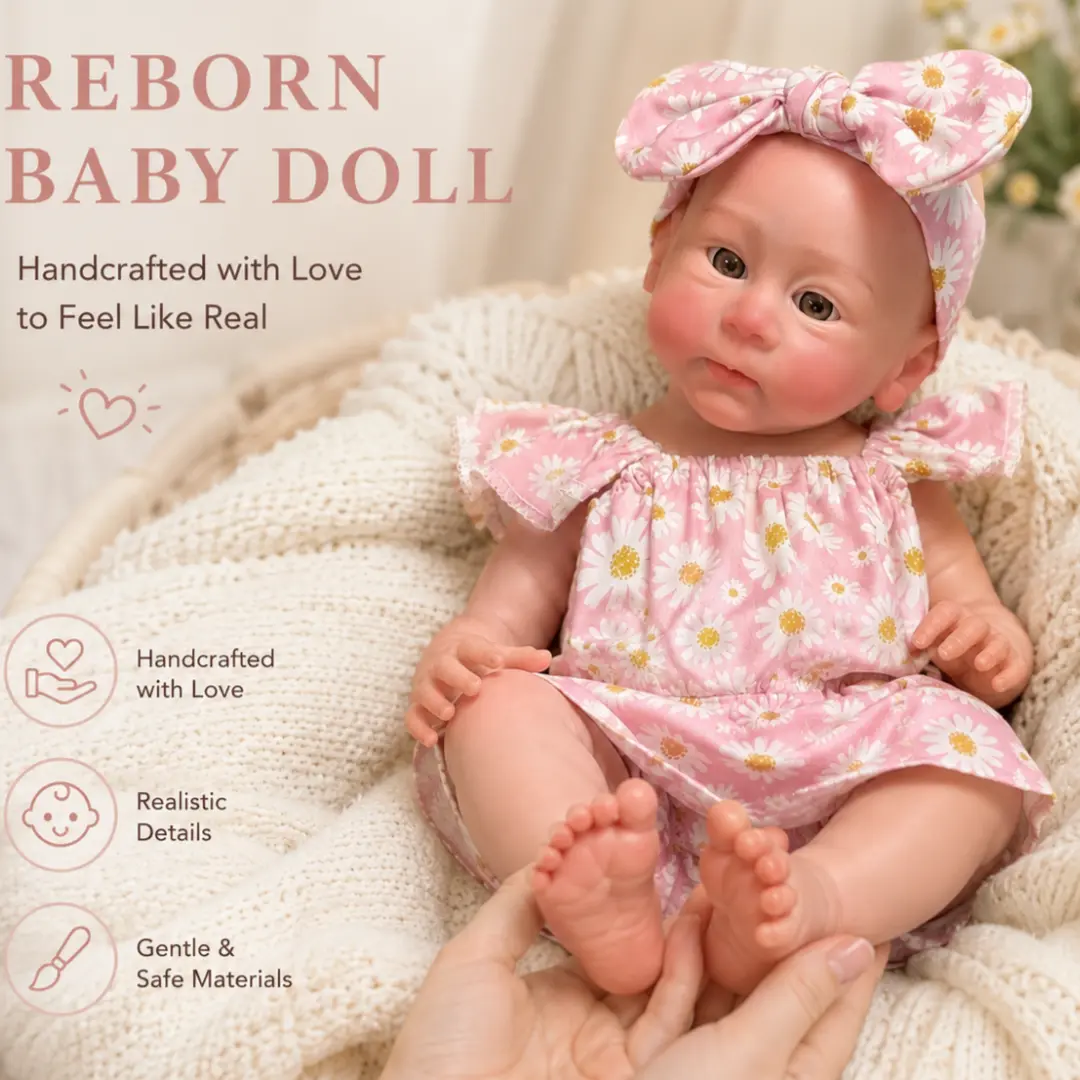 Otarddolls Open Mouth Design 18Inches Solid Silicone Girl Doll Huxley With Cute Clothes Already Painted Skin Soft Handmade Reborn Doll Lifelike Silicone Doll Toys For Children