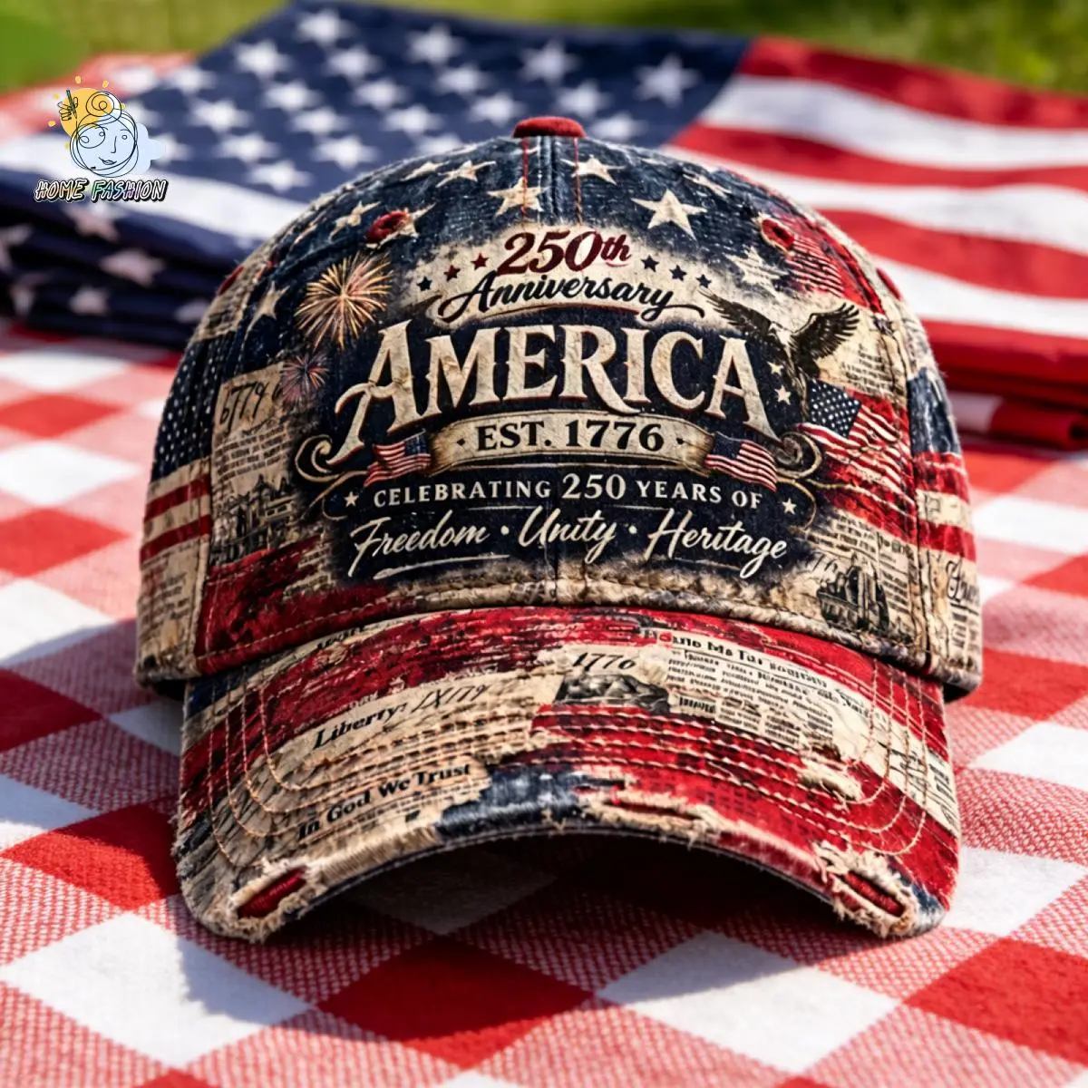 250th Anniversary Baseball Cap Distressed American Flag Print Sun Hat Stylish Patriotic Hat for Women Men