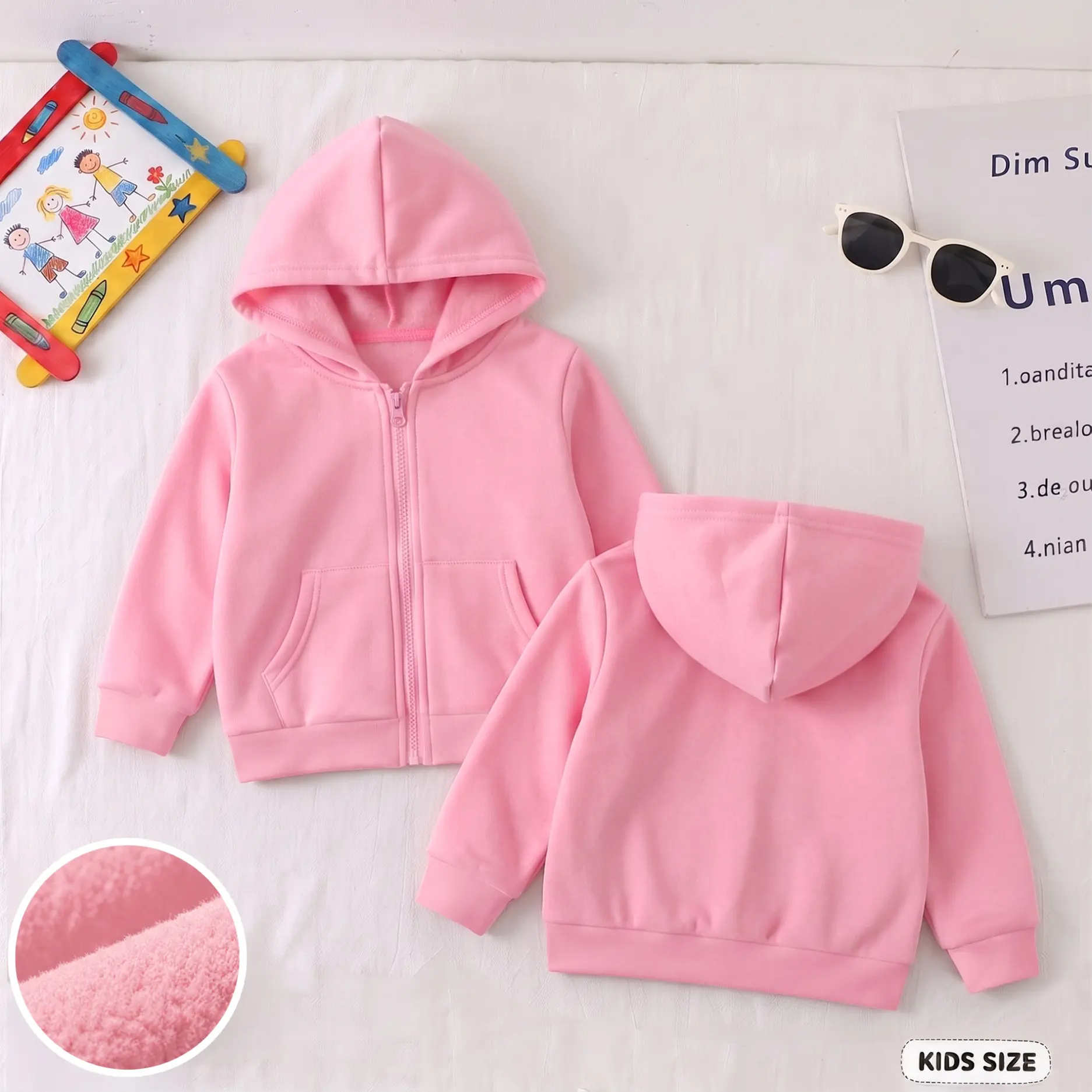 Girls' Full-Zip Hooded Jacket - Long Sleeve, Soft Lightweight, Regular Fit, Casual Sporty Outerwear with Front Pockets for School/Travel, Spring & Fall Kids' Fashion Coat