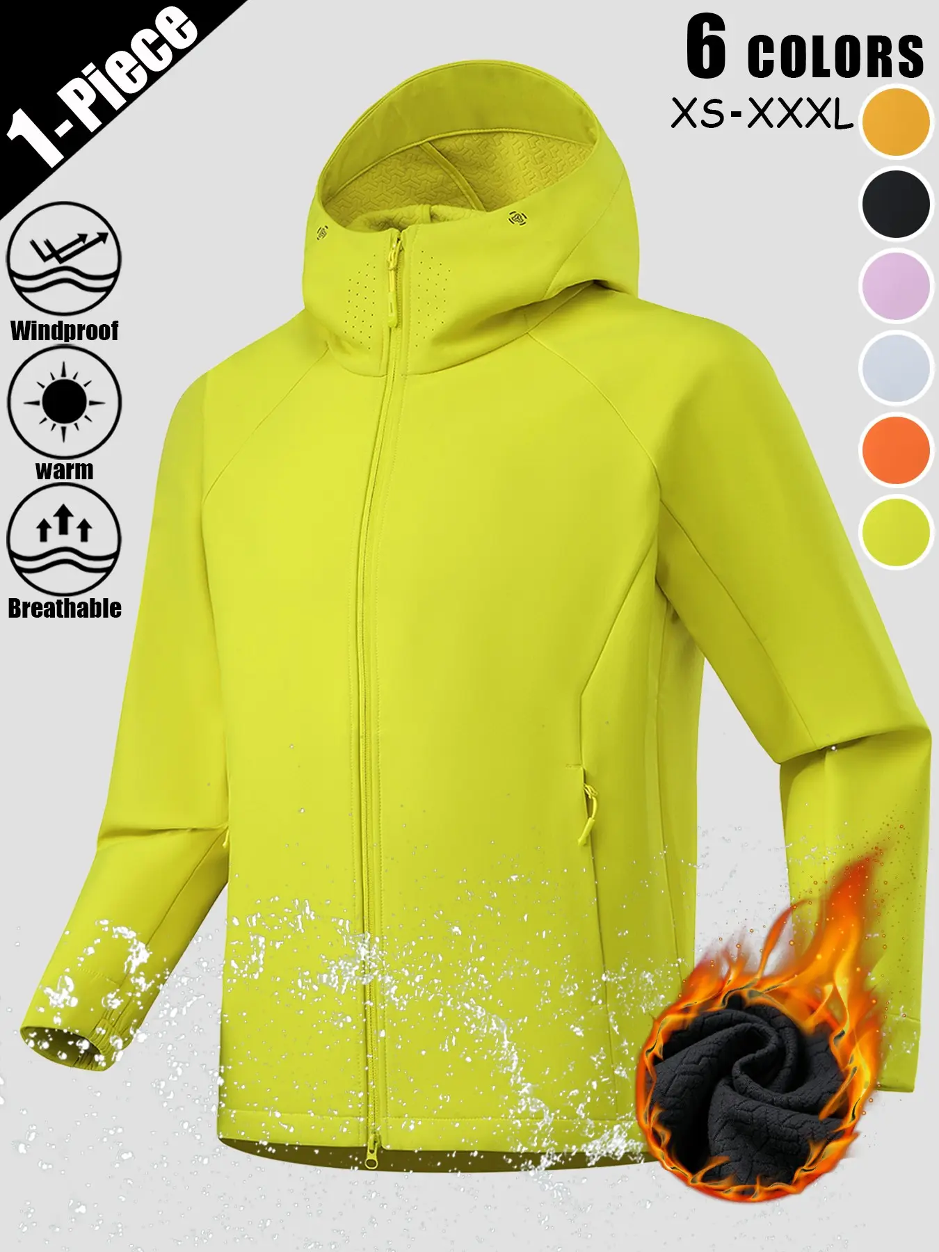 Unisex Fleece-Lined Hooded Softshell Jacket, Soft Shell Jackets, Waterproof Windproof Warm Breathable Full Zip Outdoor Multi Zipper Pockets Adjustable Cuffs Lightweight For Daily Commute Hiking Outdoor Activities