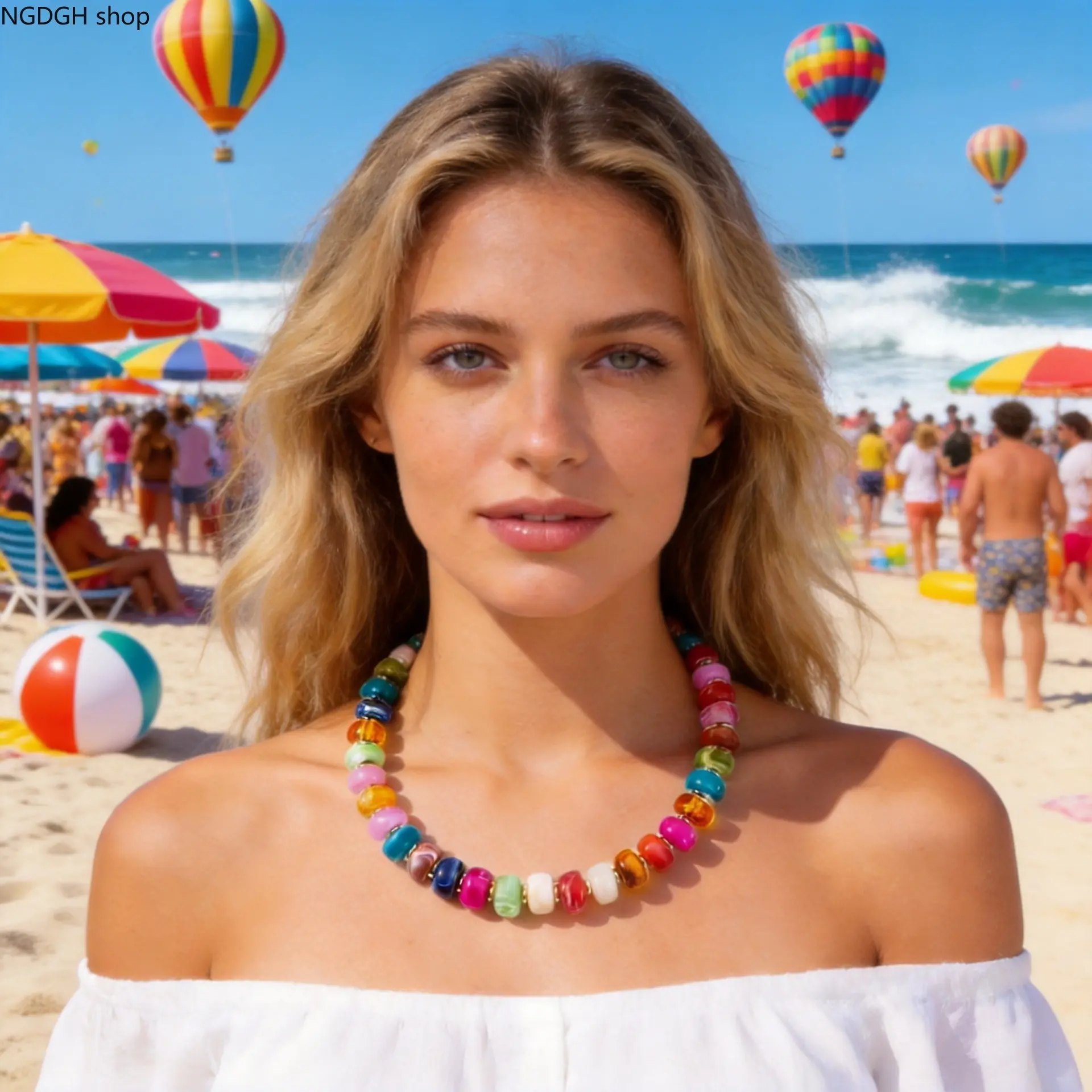 Chunky Beaded Necklace for Women, Rainbow Statement Jewelry with Gold Spacers, Adjustable Design for Casual Daily and Beach Wear, Adjustable Beaded Design, Colored Necklaces, Rainbow Necklace