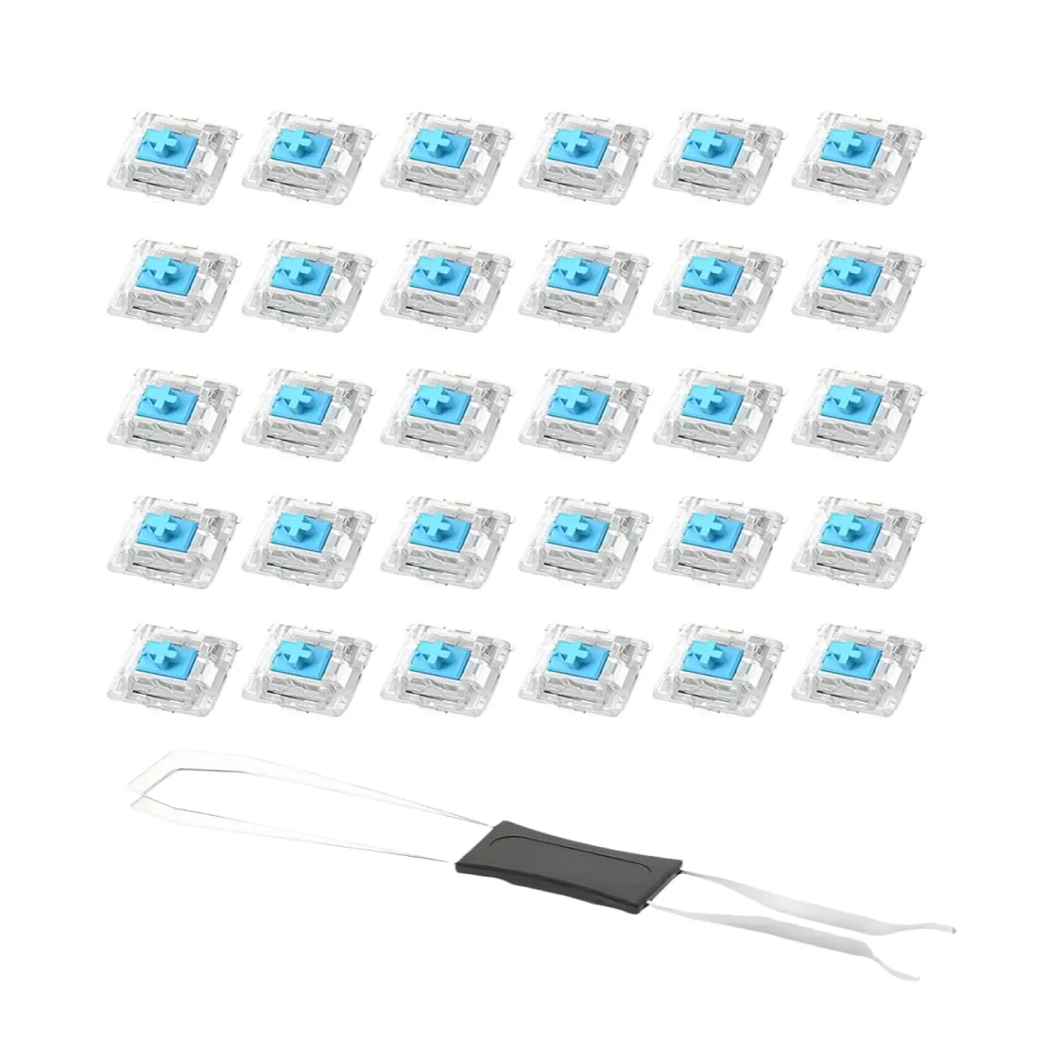30-Count Blue Pre-Lubed Mechanical Keyboard Switches with Key Puller, 3-Pin Clicky Switches for Gaming Keyboards, Smooth Crisp Long-Lasting Durable Accessories for PC Gaming Enthusiasts