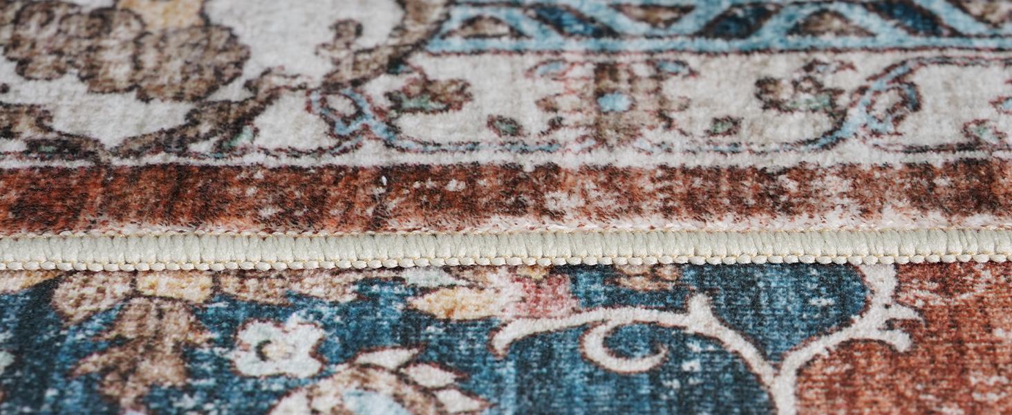 2x6 Washable Hallway Runner Rug:Oriental Indoor Rugs Vintage Door Mat Non Slip with Backing Low Pile Thin Carpet for Bedroom Living Room Bedside (2x6 Brick/Blue)