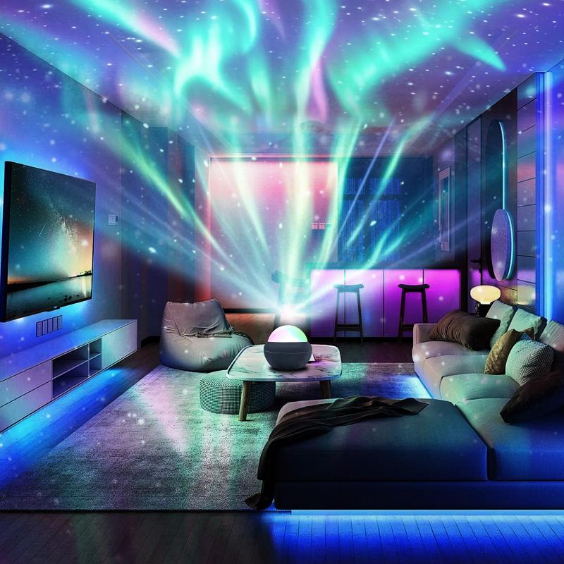 1pc2in 1 LED Northern Light And Ocean Wave Projector with Remote Control, Night Light Projector with 14 Light Effects for Bedroom/ Gaming Room/ Home Theater/ Ceiling/ Birthday/ Party