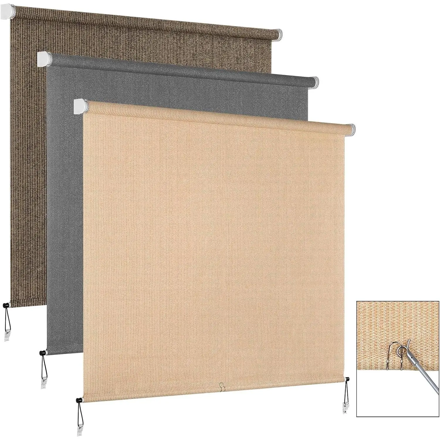 Outdoor Sunshade Roller Shade 48" W x 72" H, Cordless Patio Blind with Draw Rod, Roll Up Shade for Porch, Pergola, Windows, 90% UV Protection, Walnut