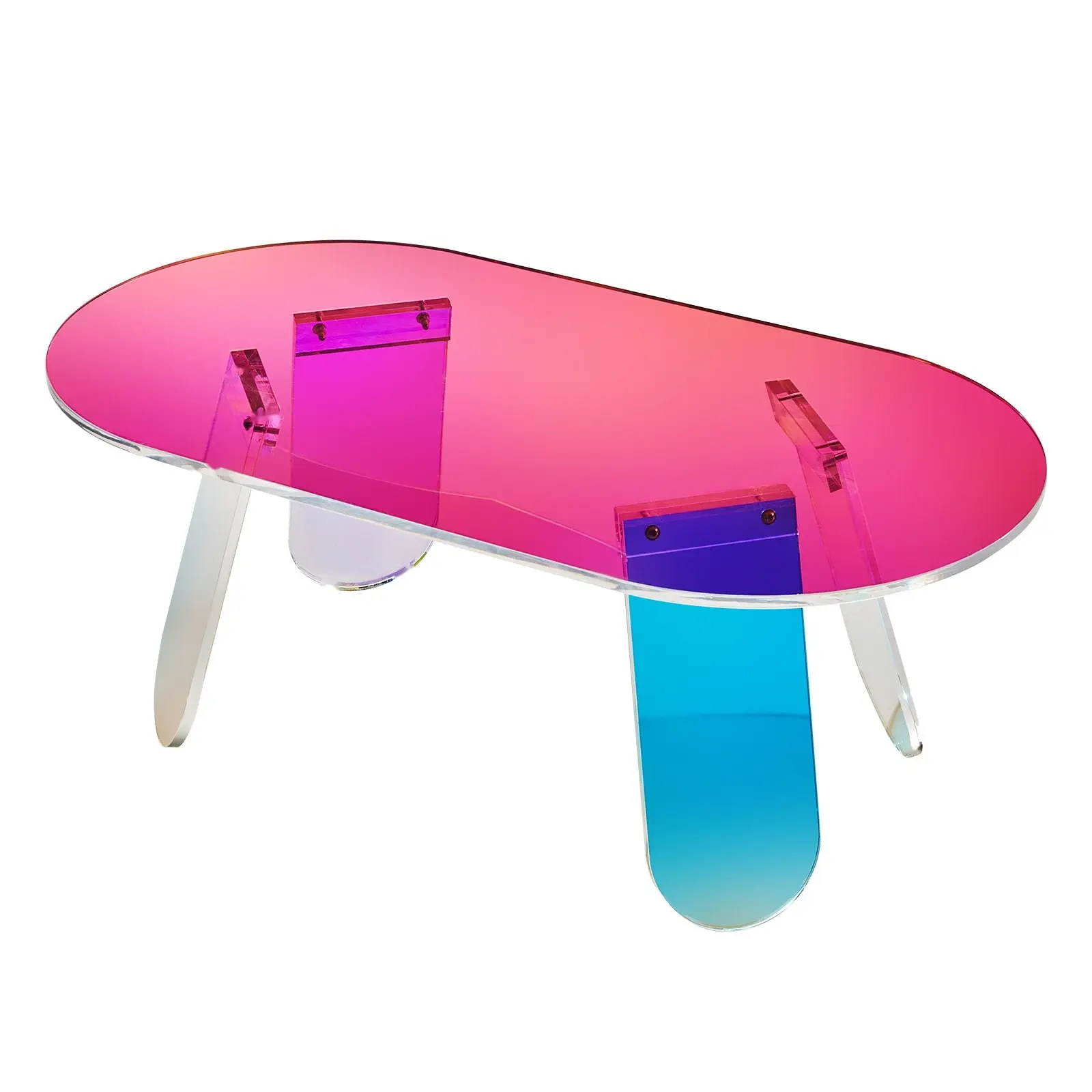 Iridescent Acrylic Coffee Table, Colorful 13.8-Inch Tall End Table, Transparent Side Table For Living Room, Balcony, Terrace, Courtyard, Snack Tray And Drink Display, Durable Lightweight Easy-Clean Non-Toxic Shatter-Resistant