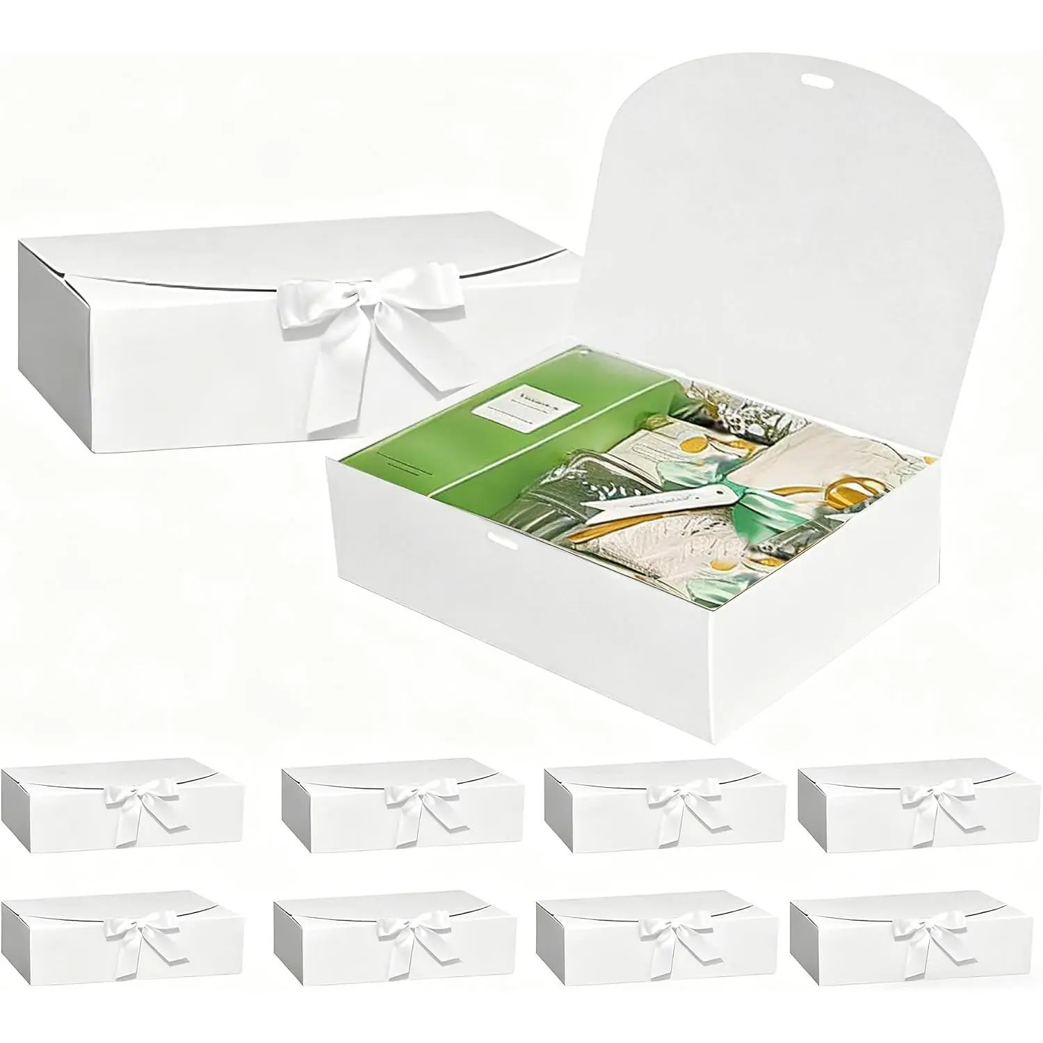 10 Pack  Boxes with , 10x10x5 Inches Bridesmaid Proposal Box, White Luxury Groomsmen Box with Ribbon for Presents, Christmas, Wedding, Graduation, Holiday, Birthday